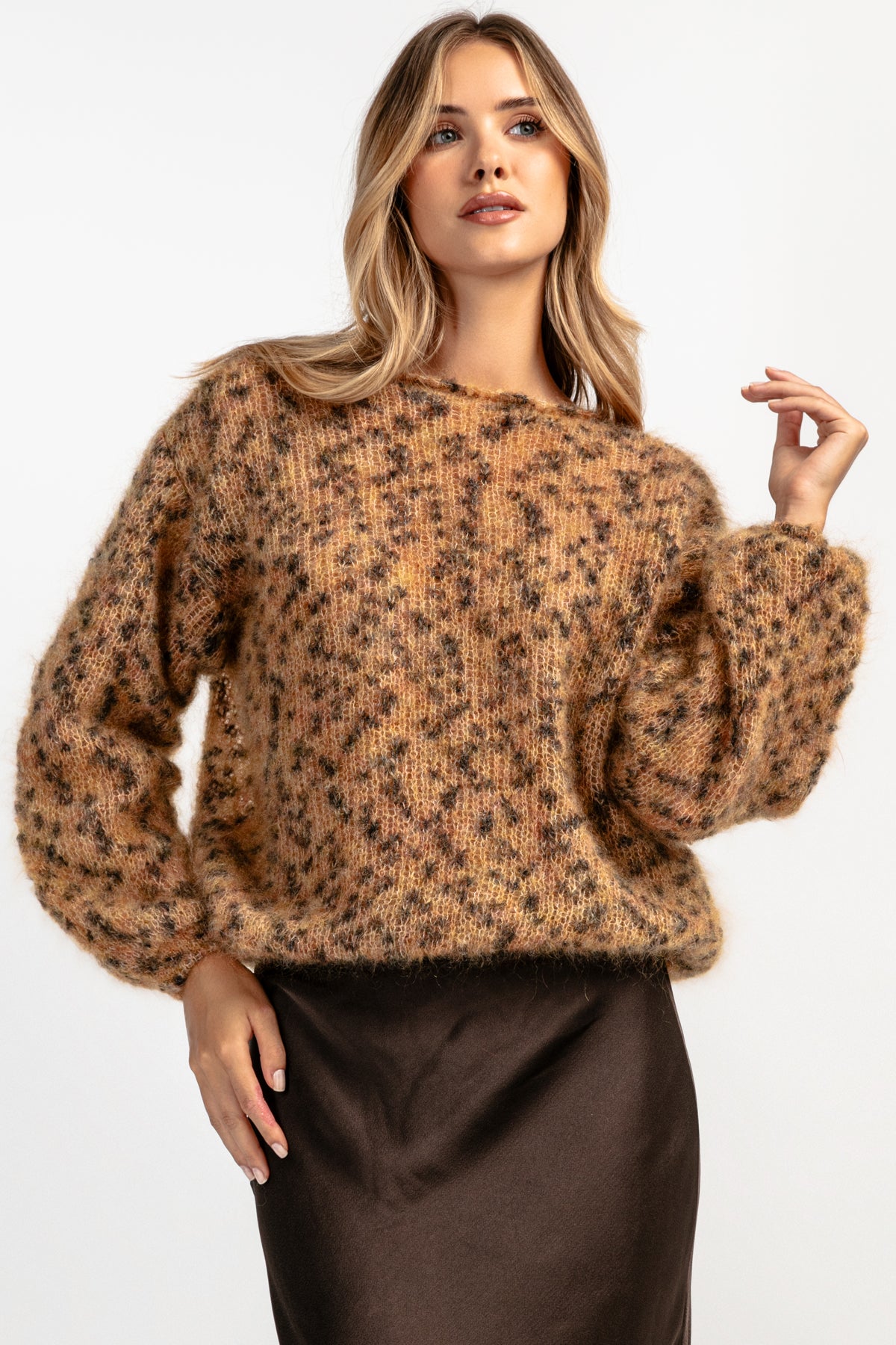 Sweter z wełny kid moher brązowy - 5