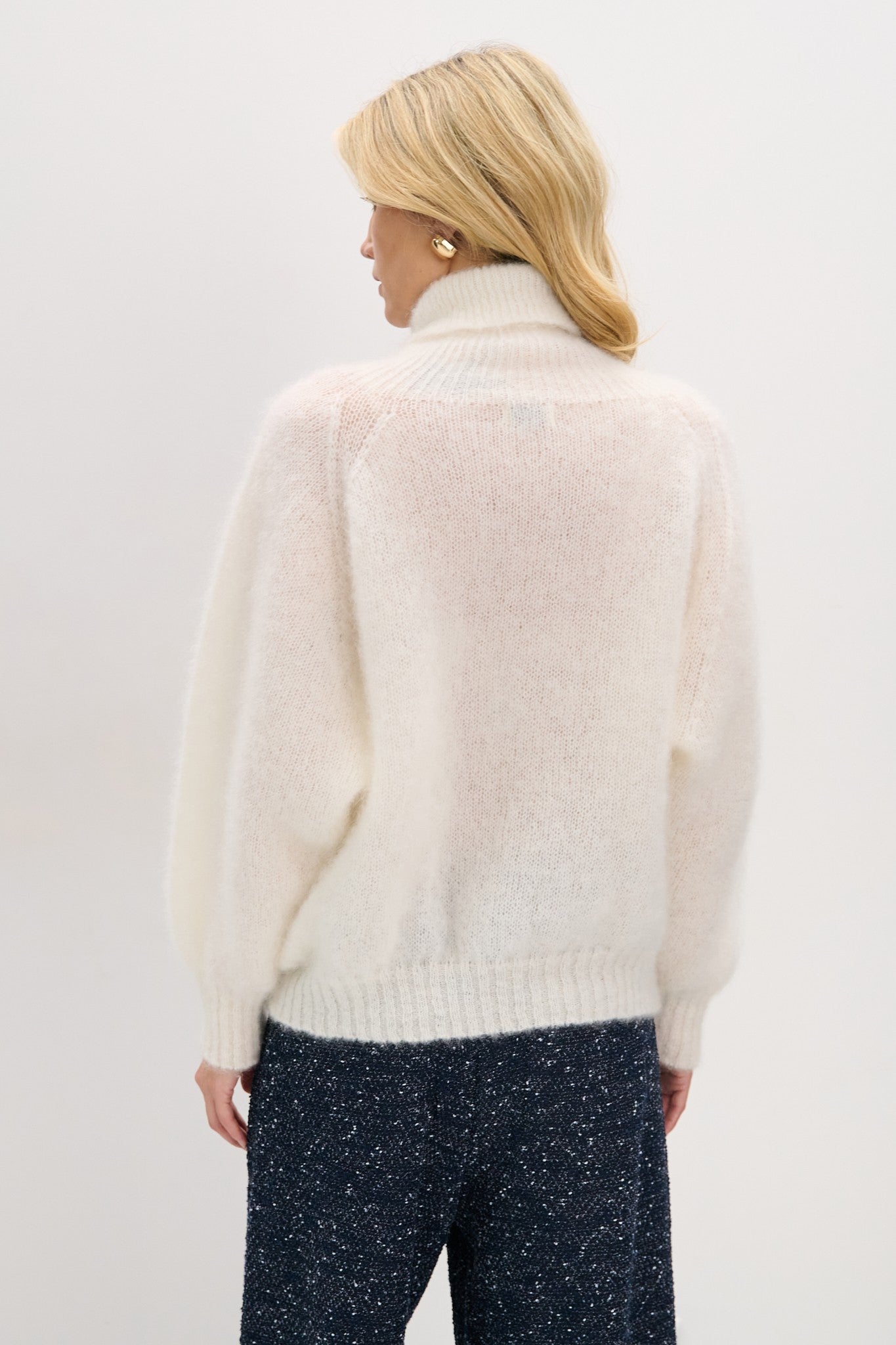 Sweter z wełny kid moher Kid Mohair Whisper ecru - 5