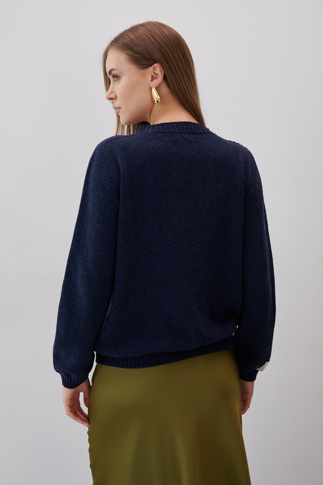 Sweter z wełny merynos granat granatowy - 4