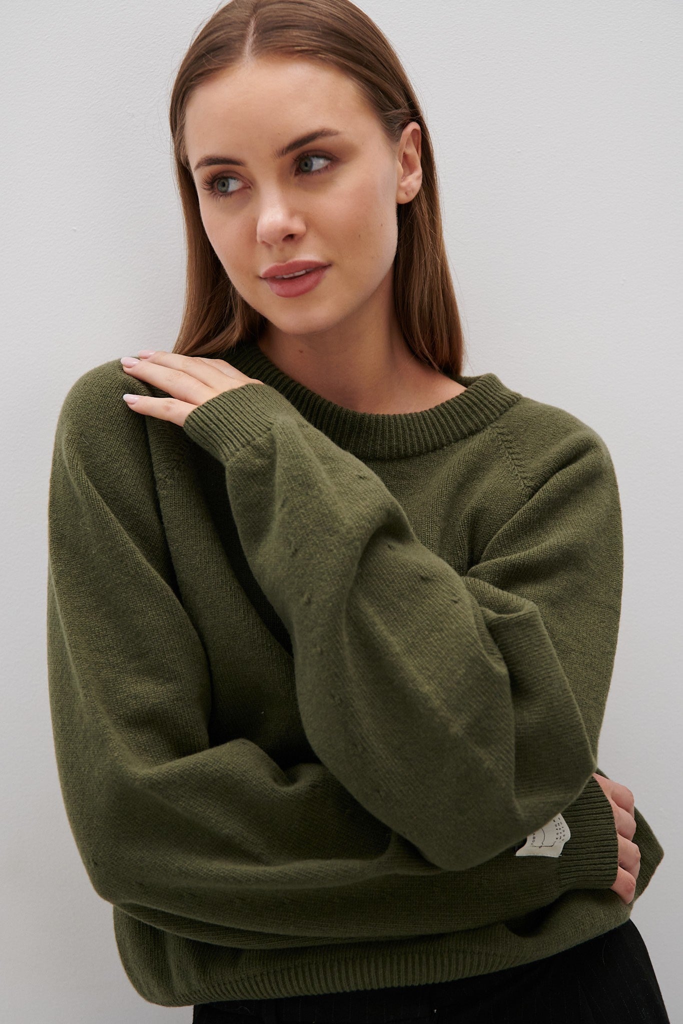 Sweter z wełny merynos oliwka oliwkowy - 3