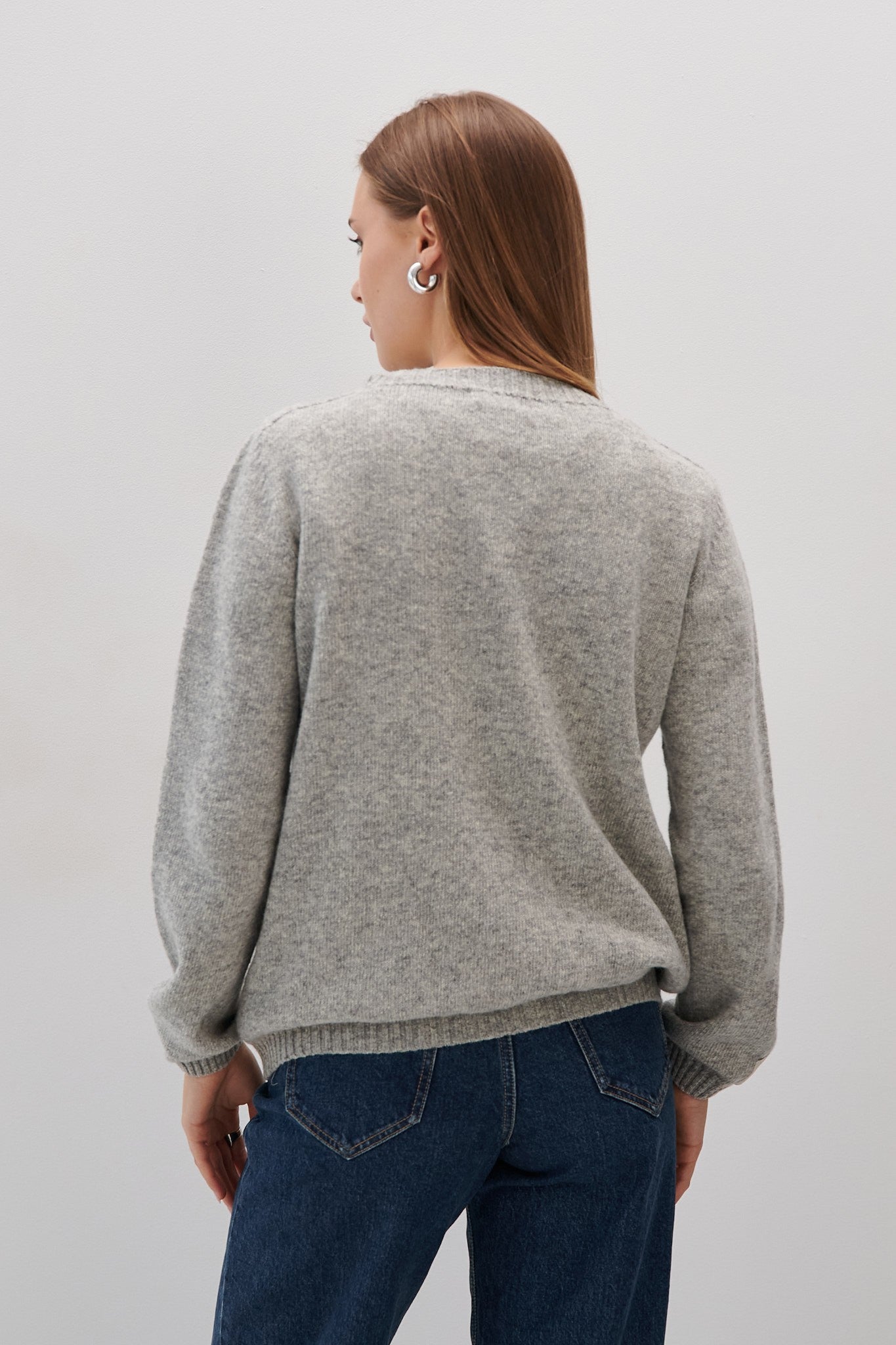 Sweter z wełny merynos szary - 5