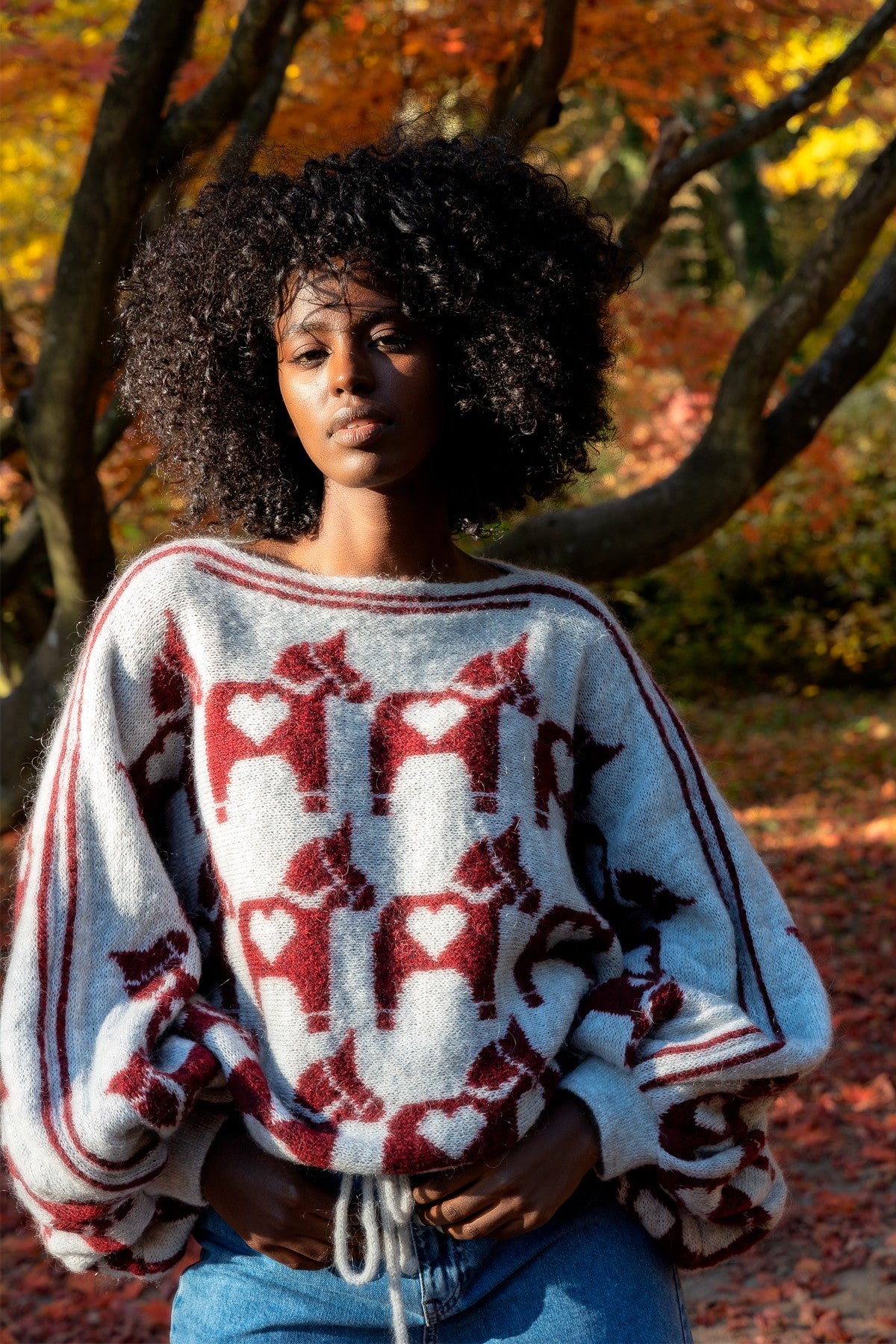 Sweter żakardowy Ponies bordowy - 3