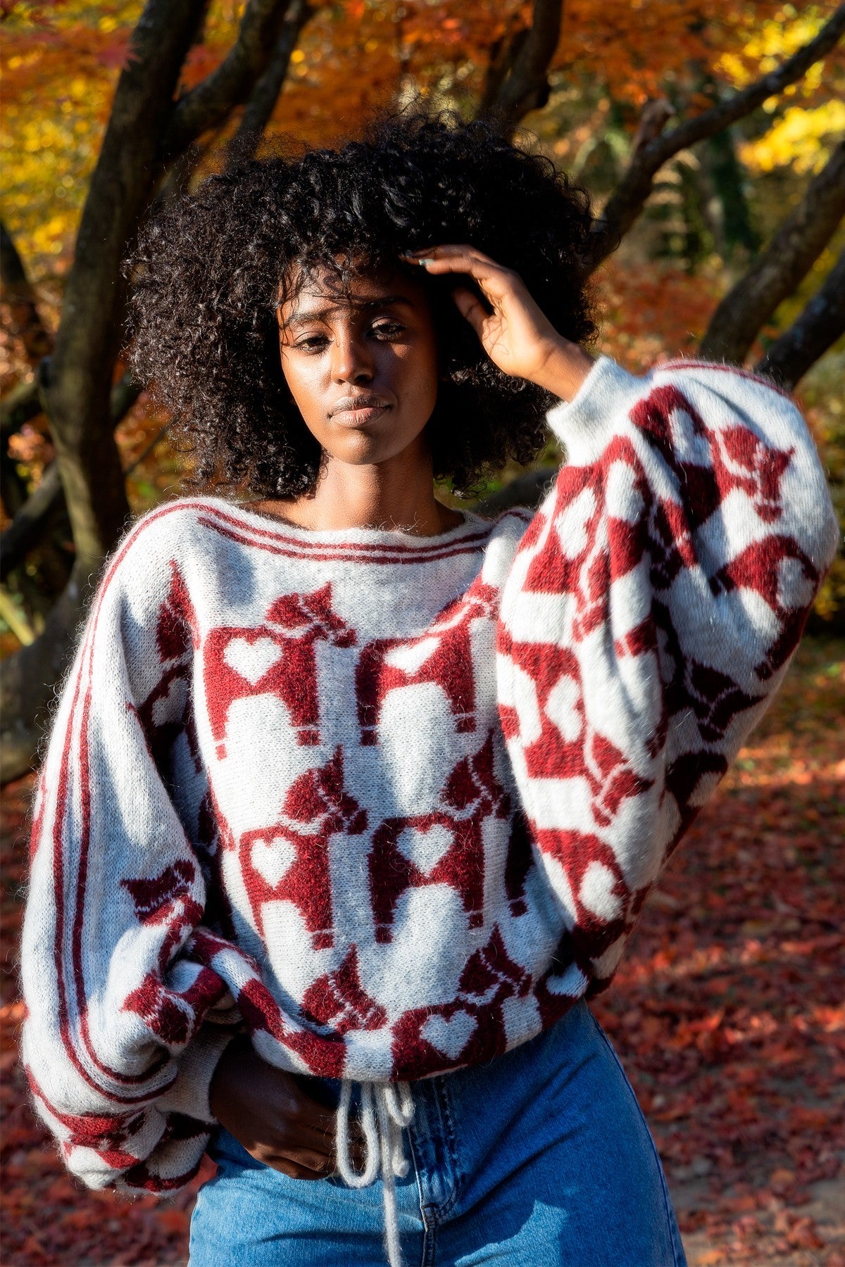 Sweter żakardowy Ponies bordowy - 4