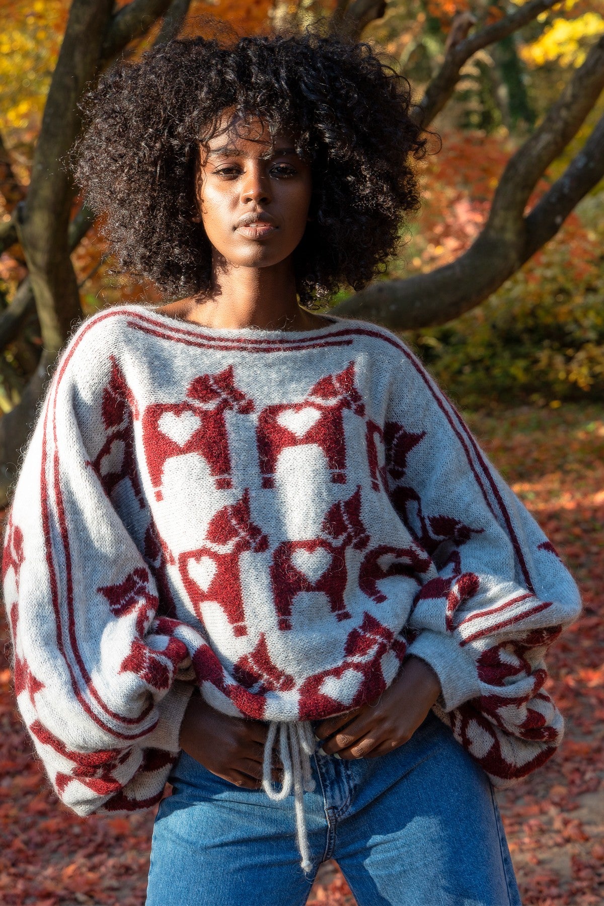 Sweter żakardowy Ponies bordowy - 2