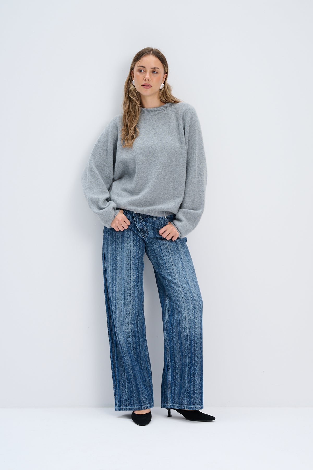 Kaschmir-Velours-Pullover in Hellrosa