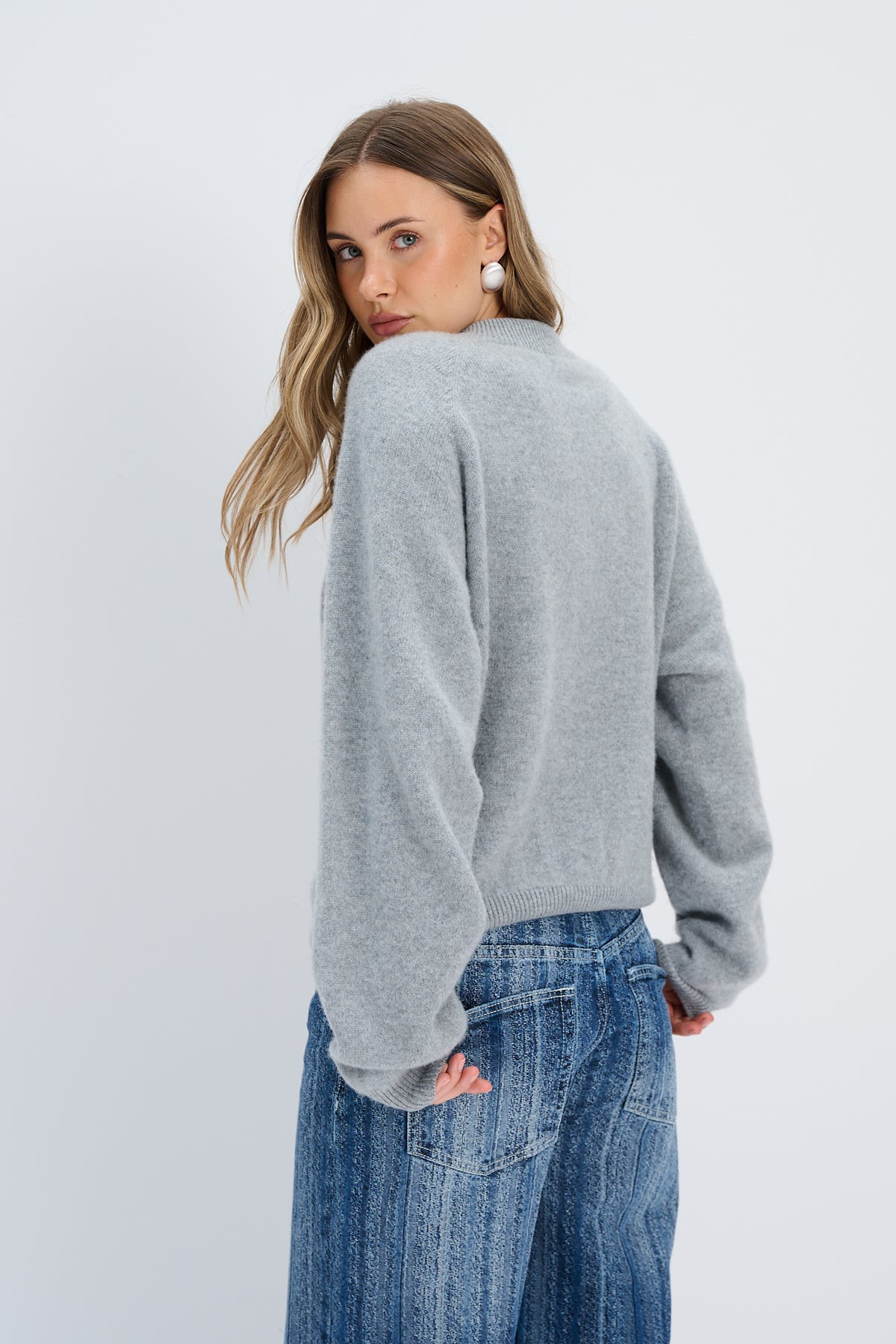 Kaschmir-Velours-Pullover in Hellrosa