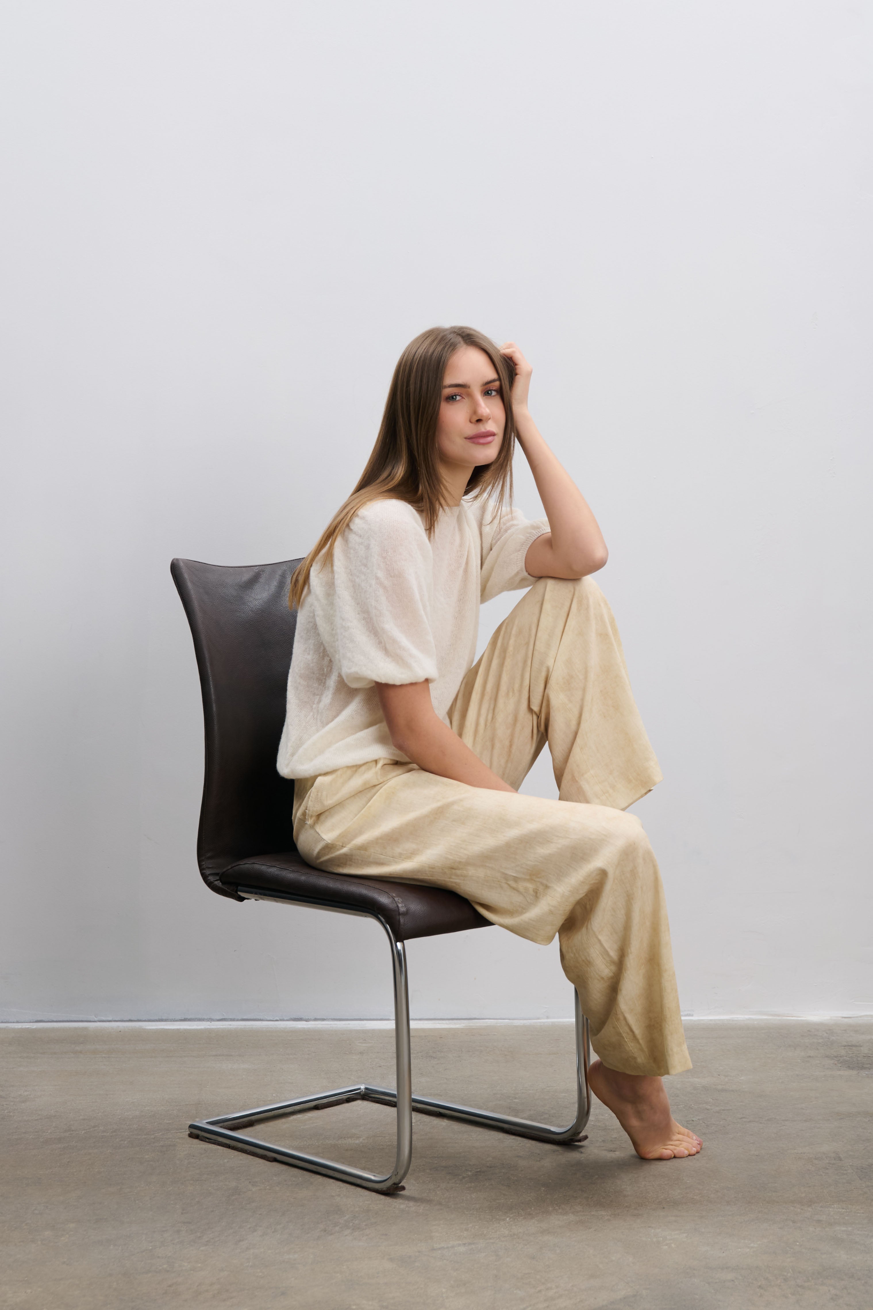 Kurzärmeliger Pullover aus Babyalpaka und Schurwolle in Rosa