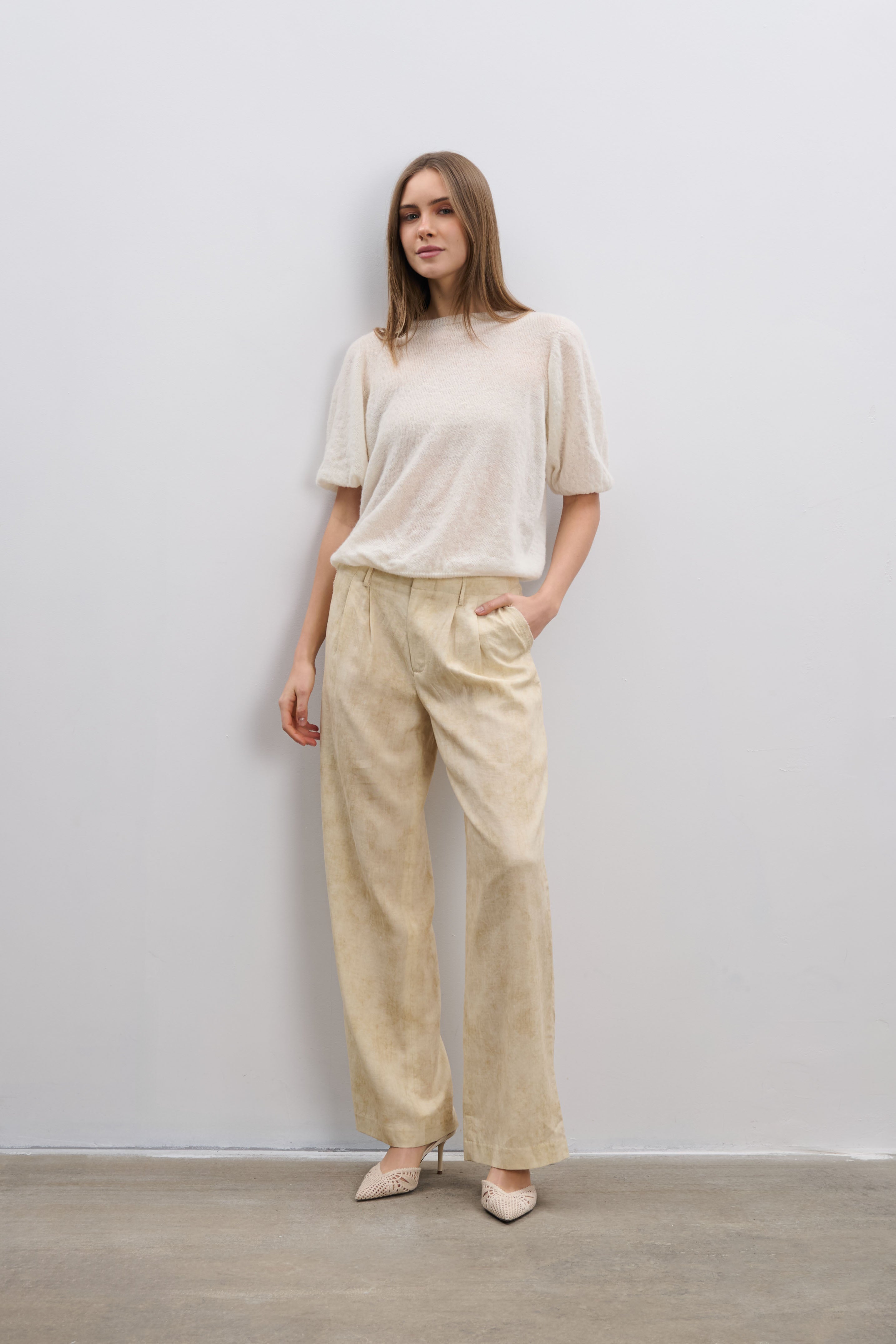 Kurzärmeliger Pullover aus Babyalpaka und Schurwolle in Rosa