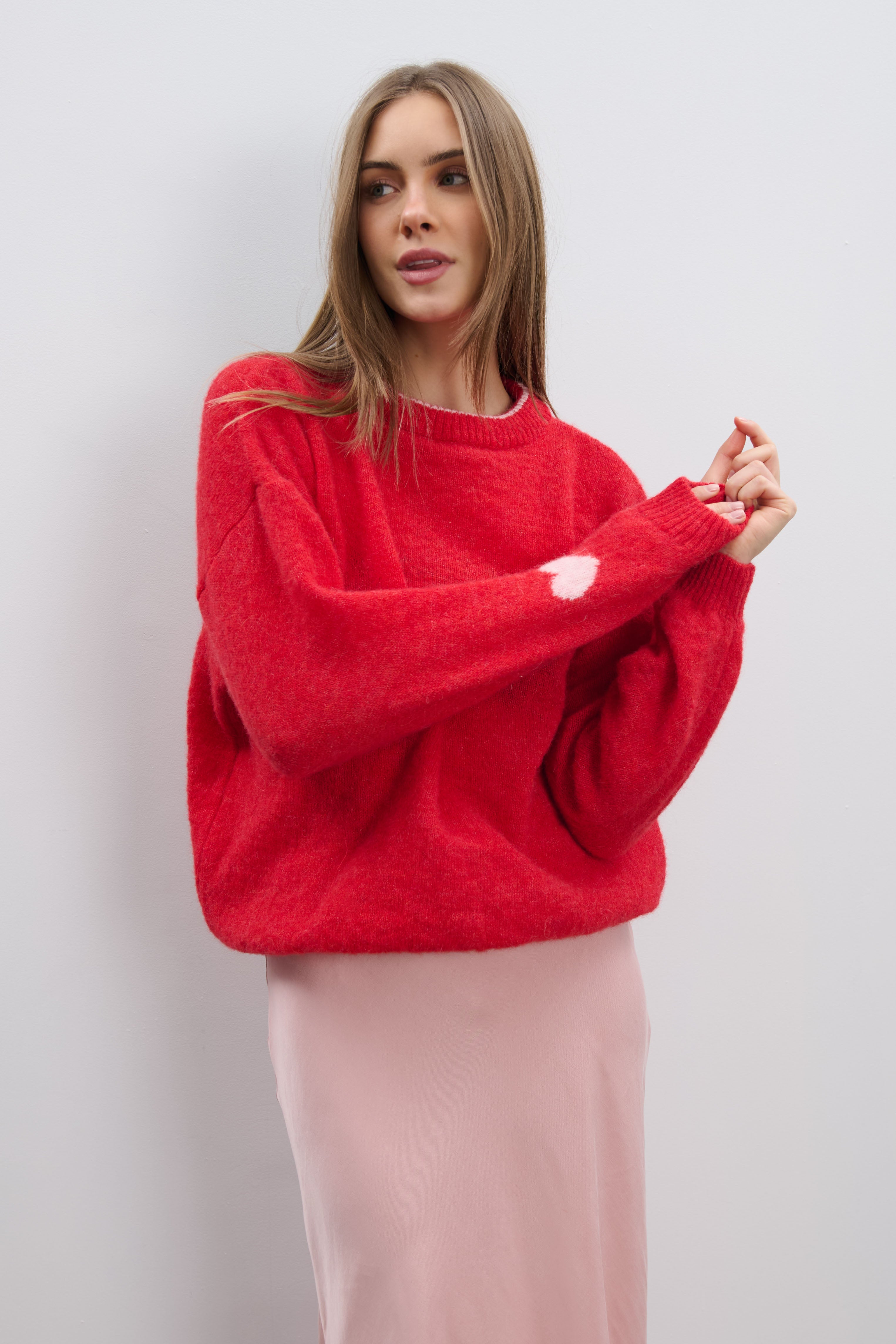 Sweter z wełny alpaki Heart Touch czerwony