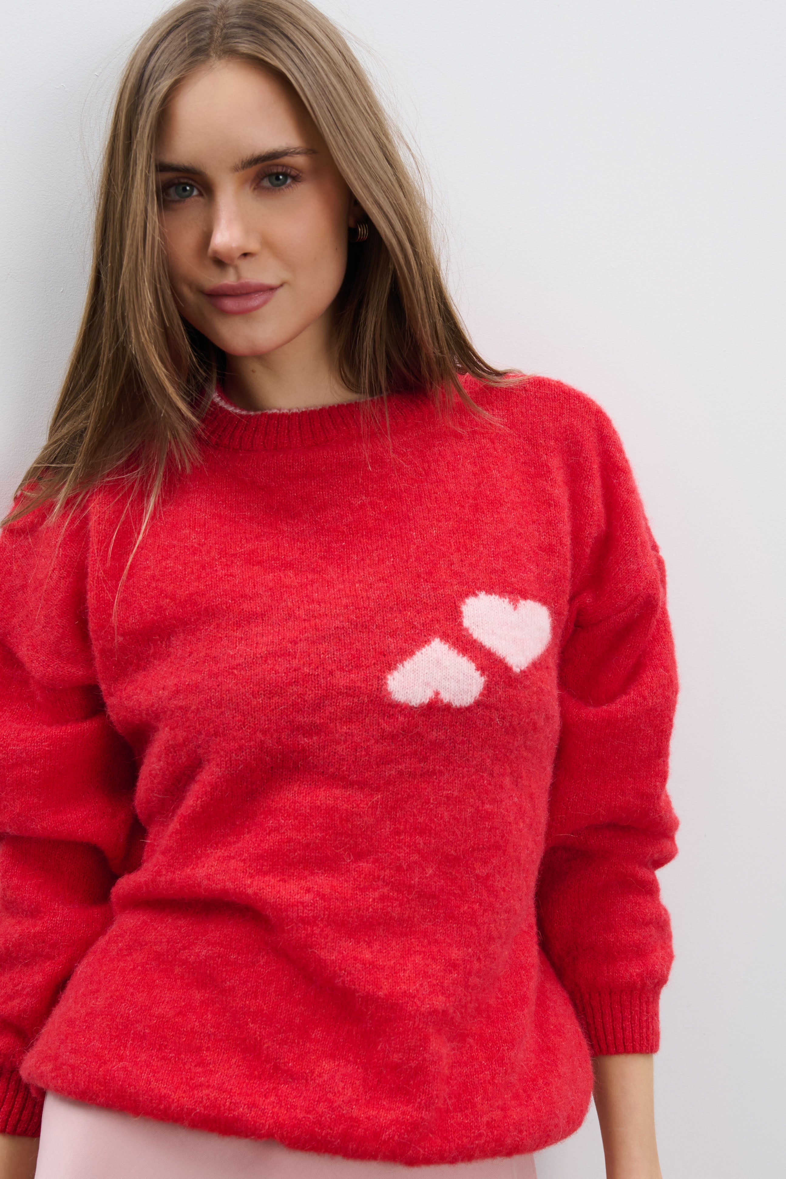 Sweter z wełny alpaki Heart Touch czerwony