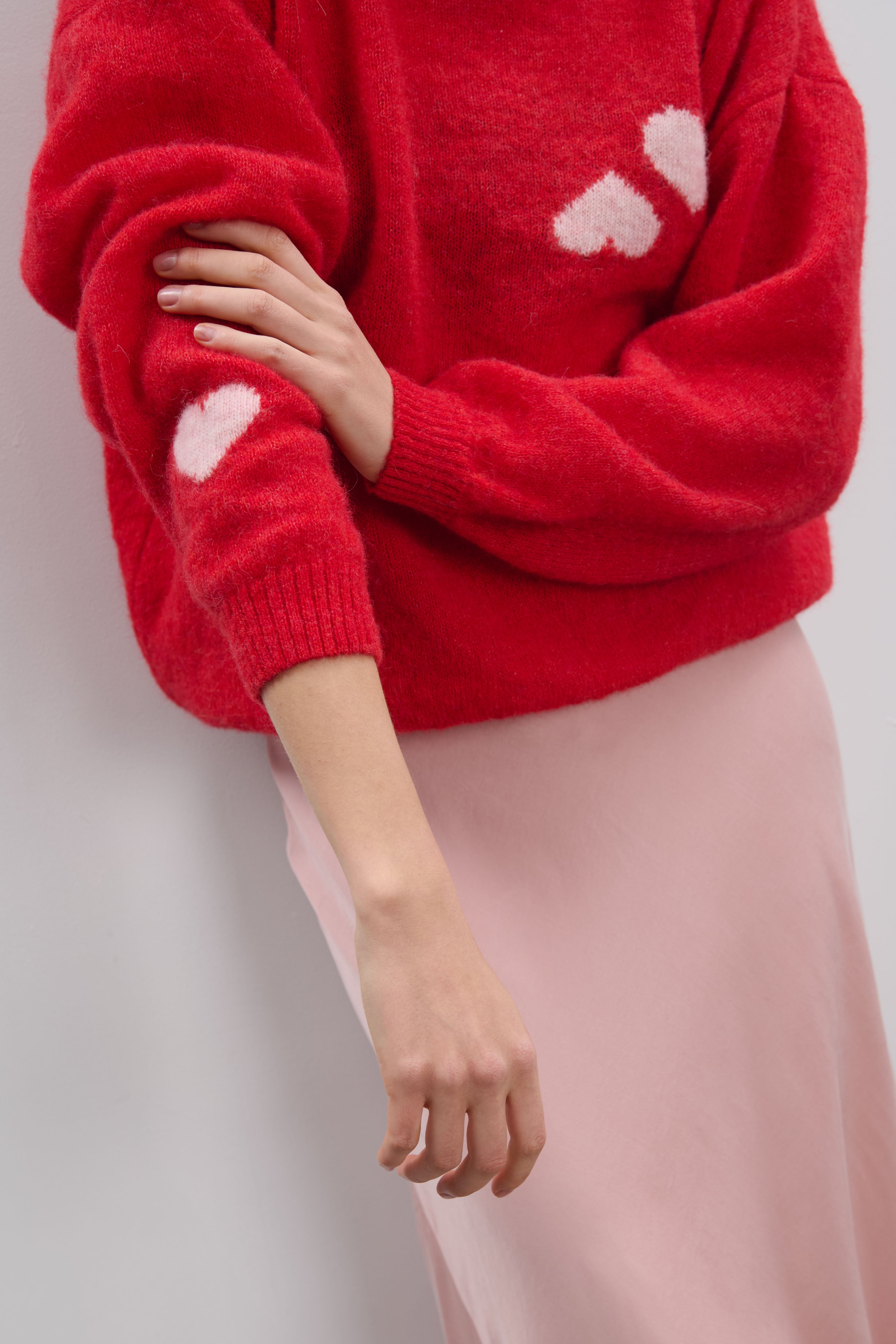 Sweter z wełny alpaki Heart Touch czerwony