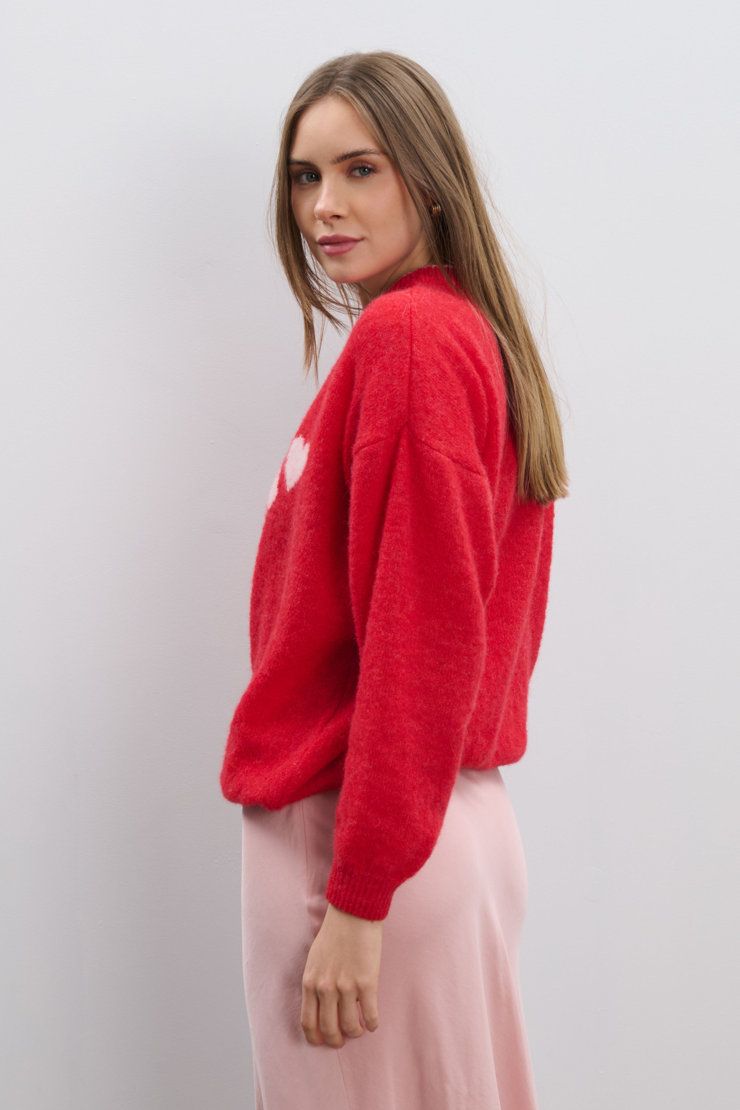 Sweter z wełny alpaki Heart Touch czerwony