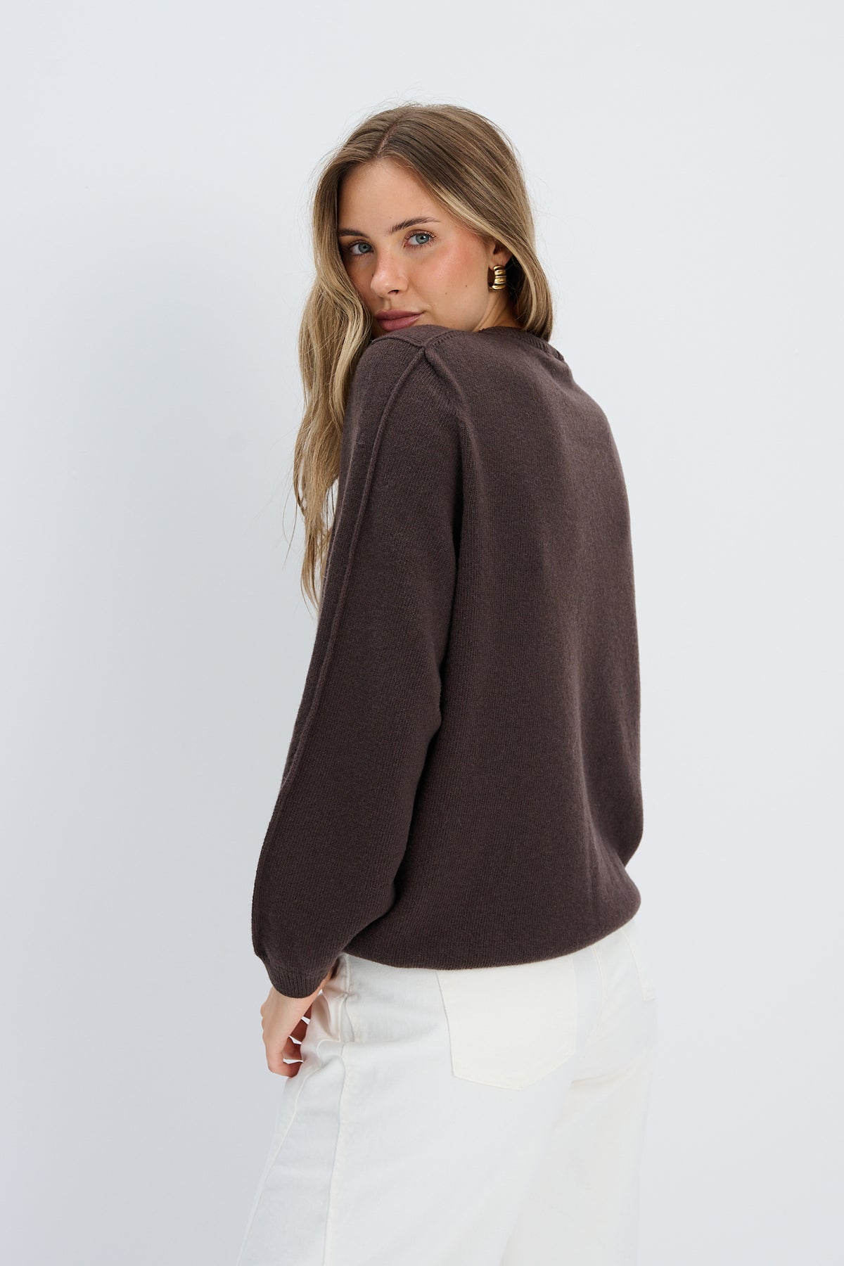Sweter z kaszmiru i wełny merynos Softscape brązowy