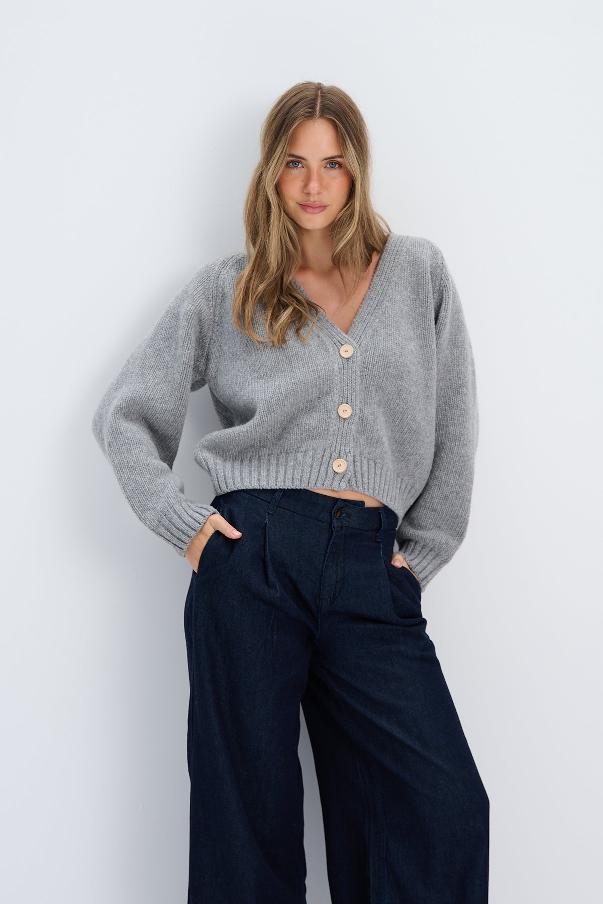 Velvet Core Cashmere and Merino Wool Cardigan, Pink