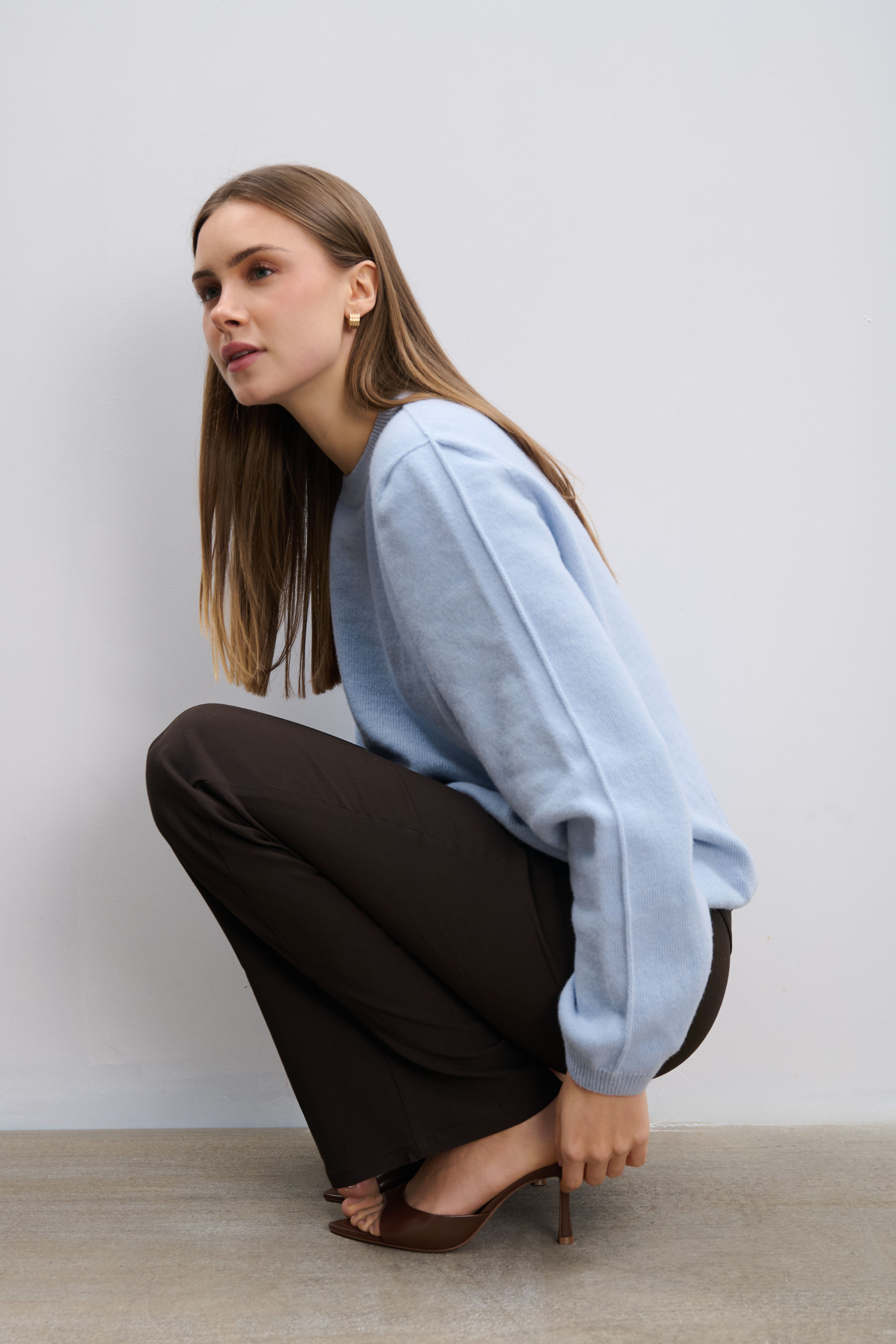 Sweter z kaszmiru i wełny merynos Softscape niebieski