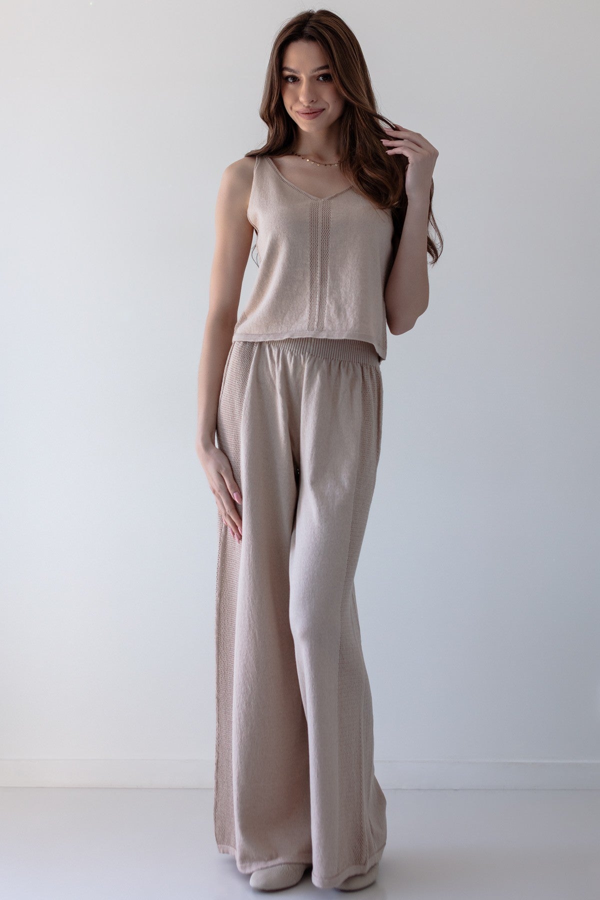 Top z bawełny organicznej i kaszmiru beż beżowy - 2