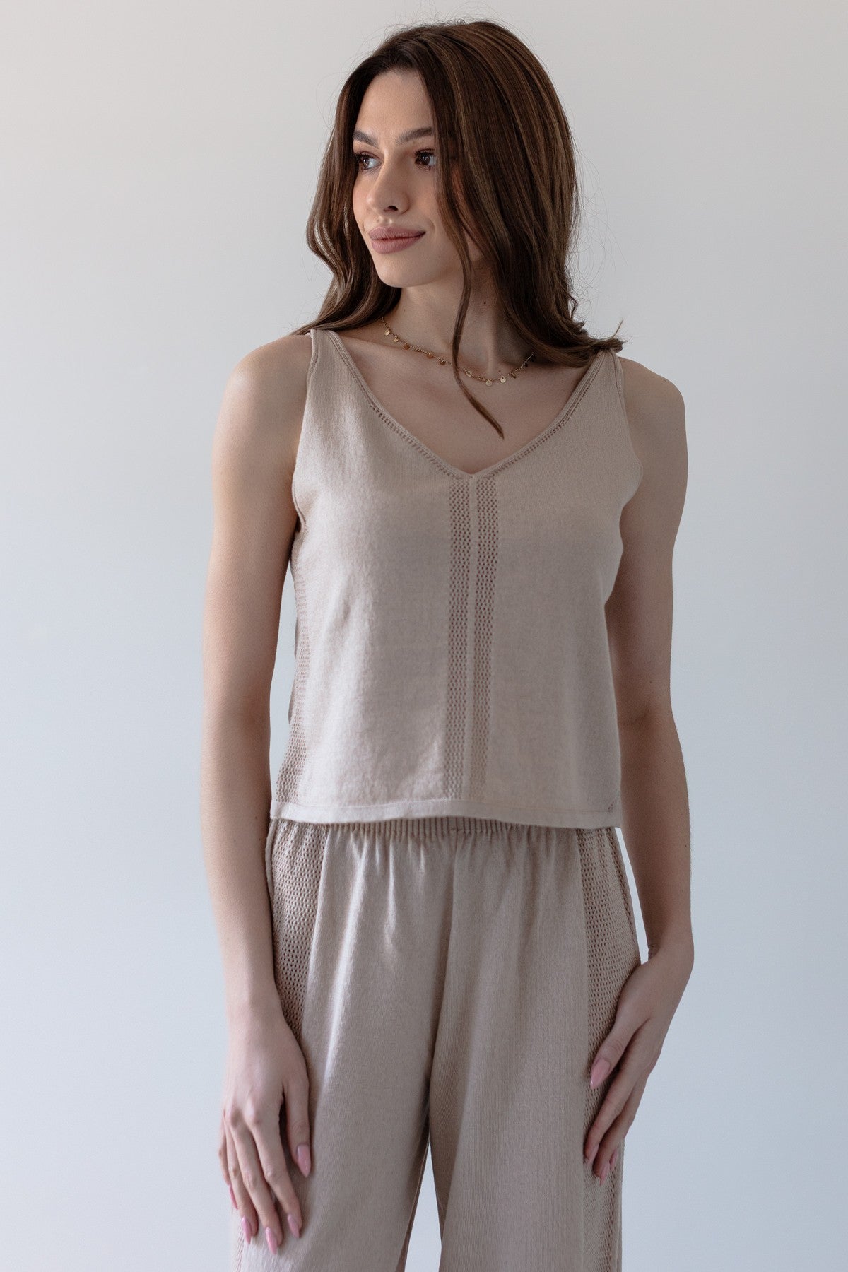 Top z bawełny organicznej i kaszmiru beż beżowy - 3