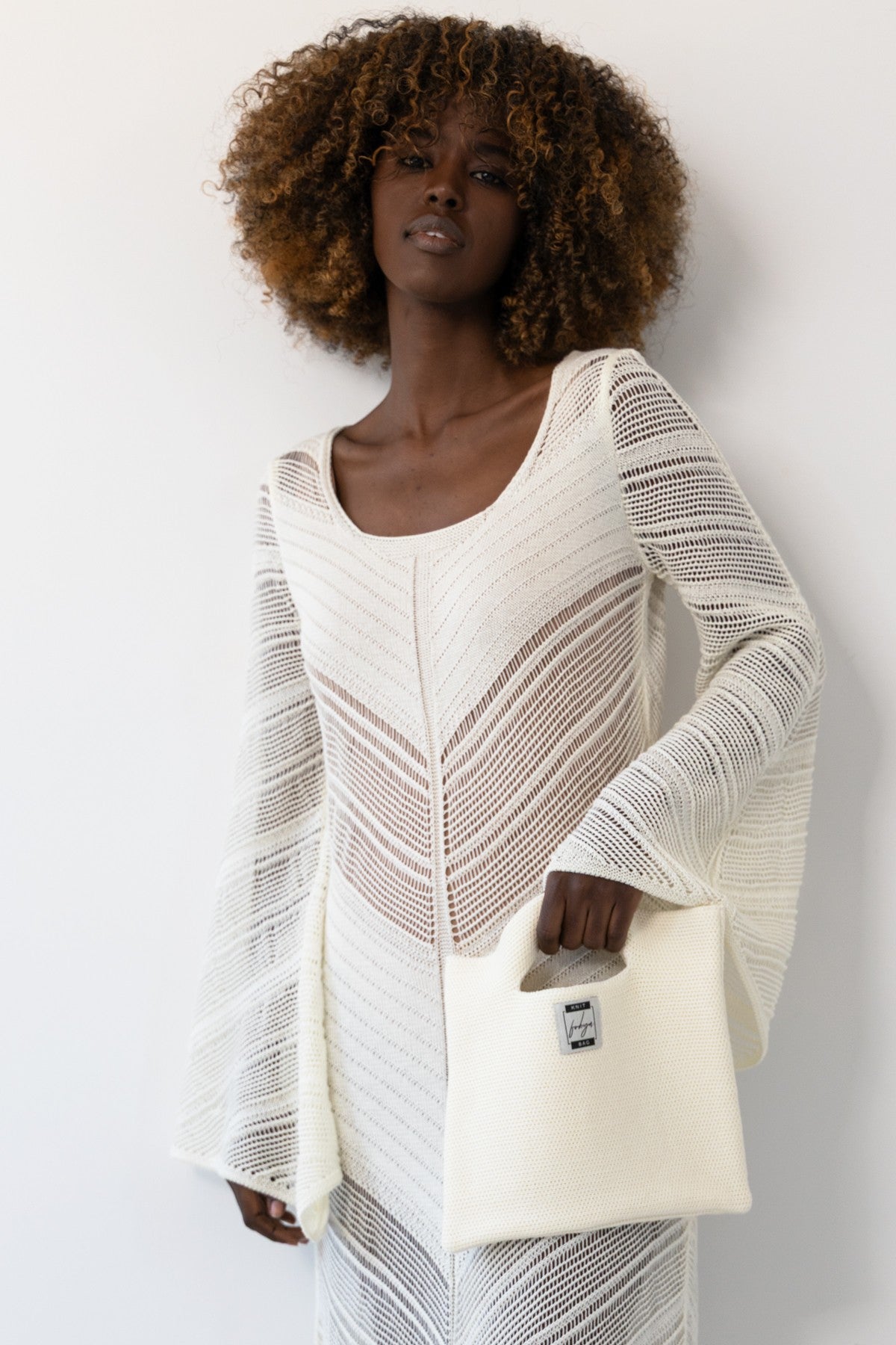 Torebka dzianinowa z bawełny ecru - 4