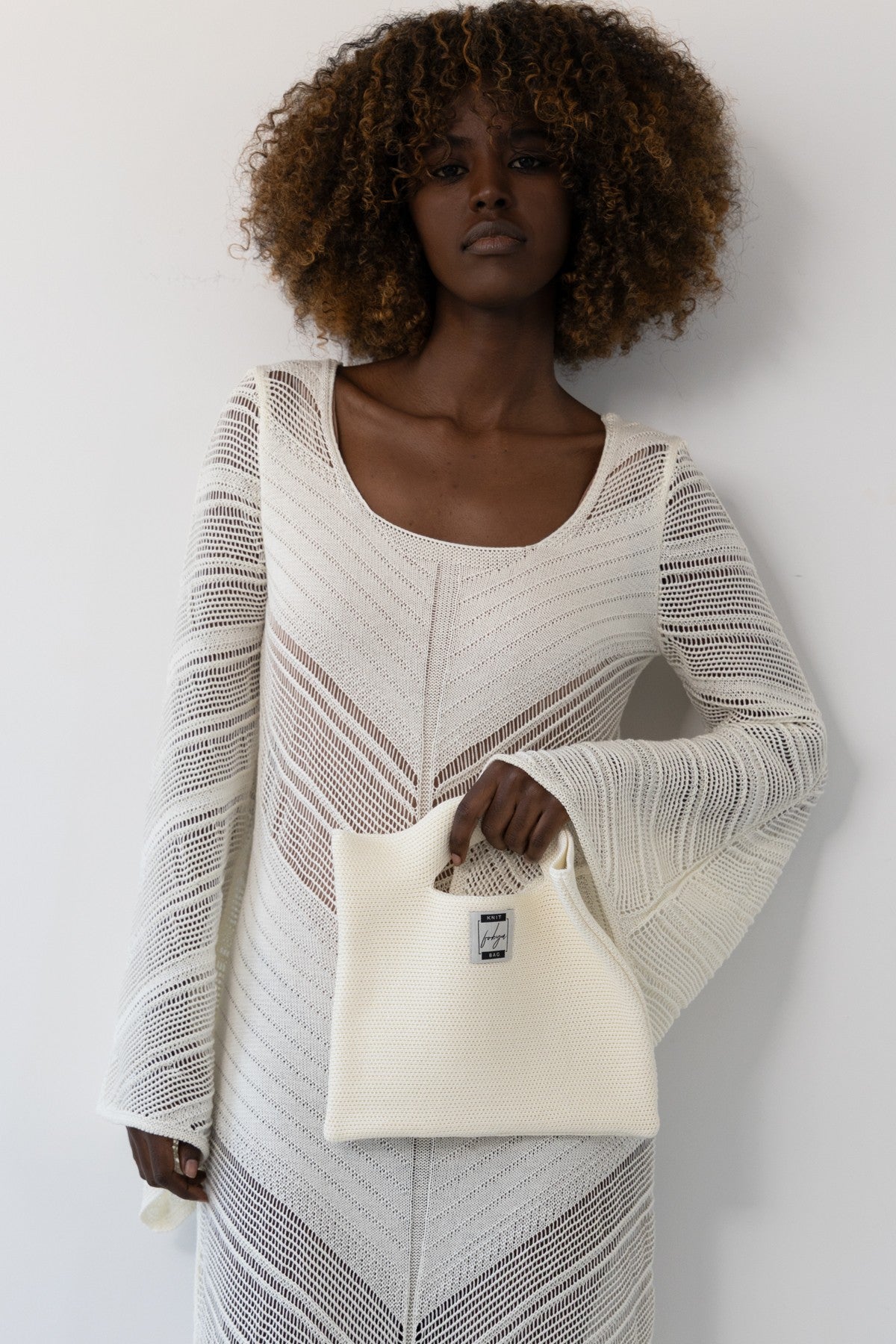 Torebka dzianinowa z bawełny ecru - 3