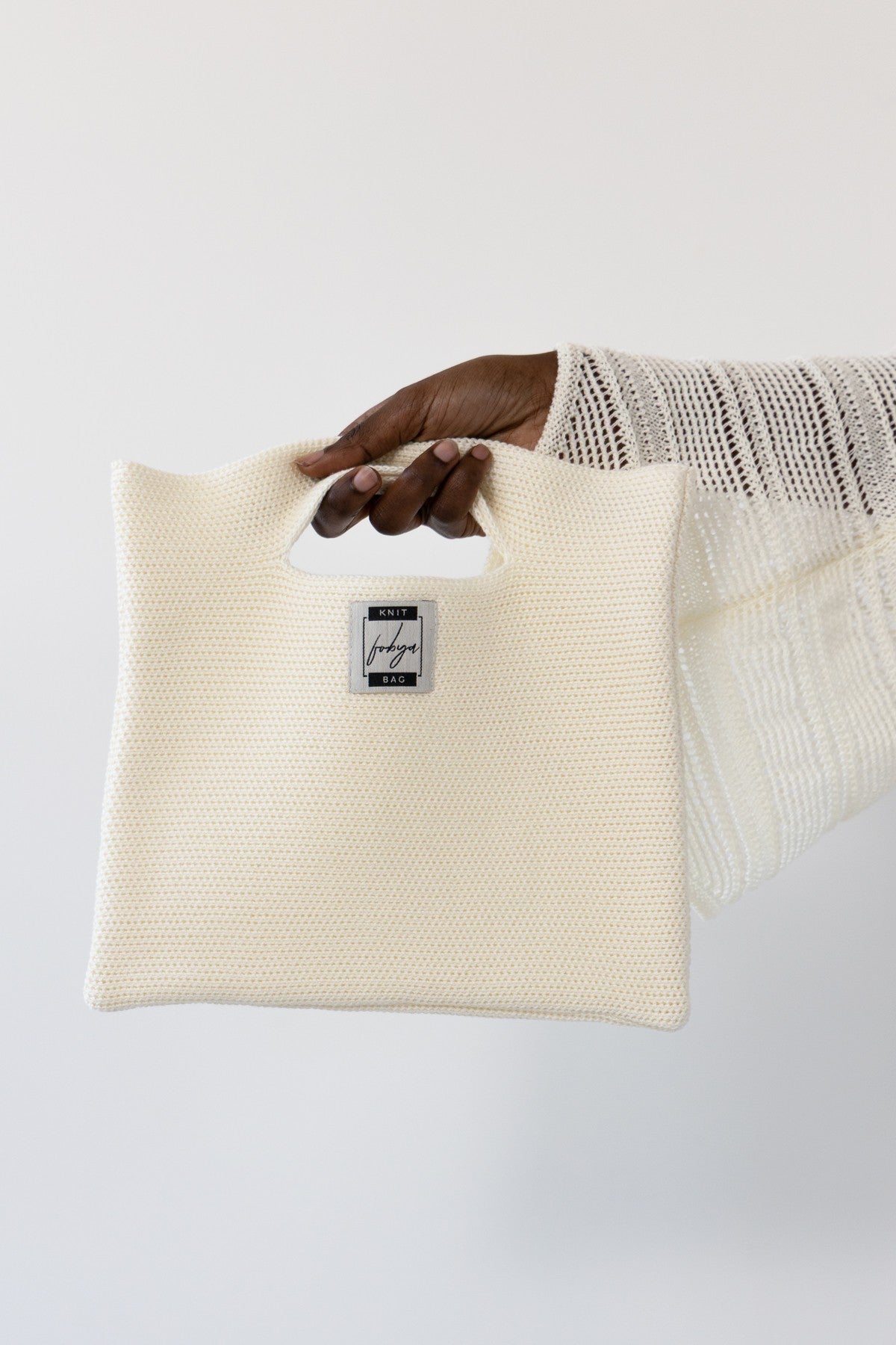 Torebka dzianinowa z bawełny ecru - 1
