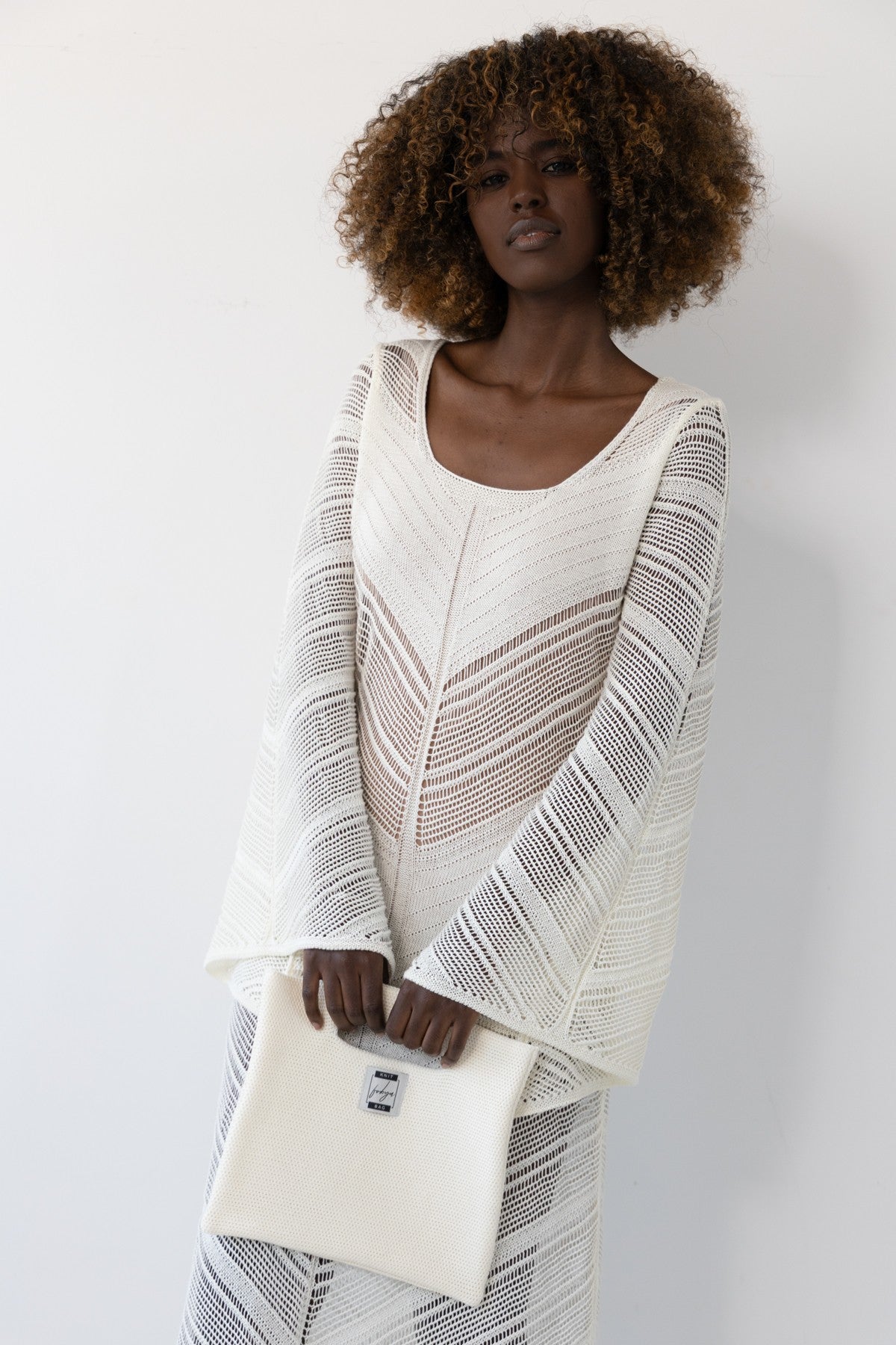 Torebka dzianinowa z bawełny ecru - 2