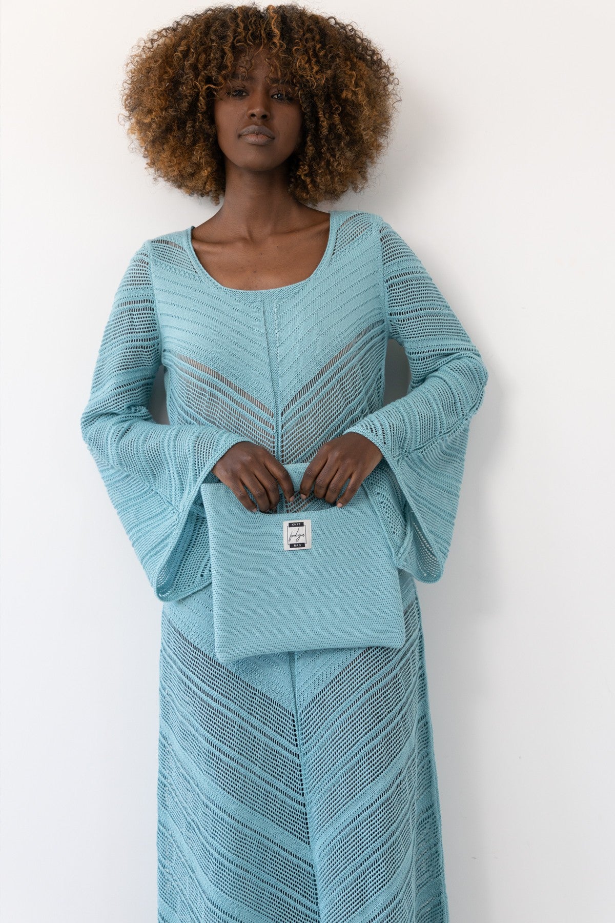 Torebka dzianinowa z bawełny niebieski - 3