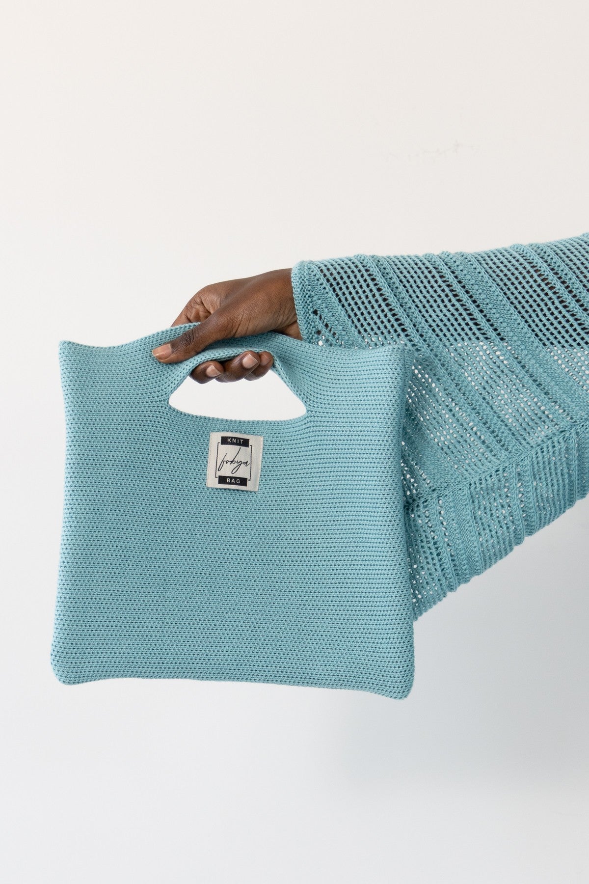 Torebka dzianinowa z bawełny niebieski - 4