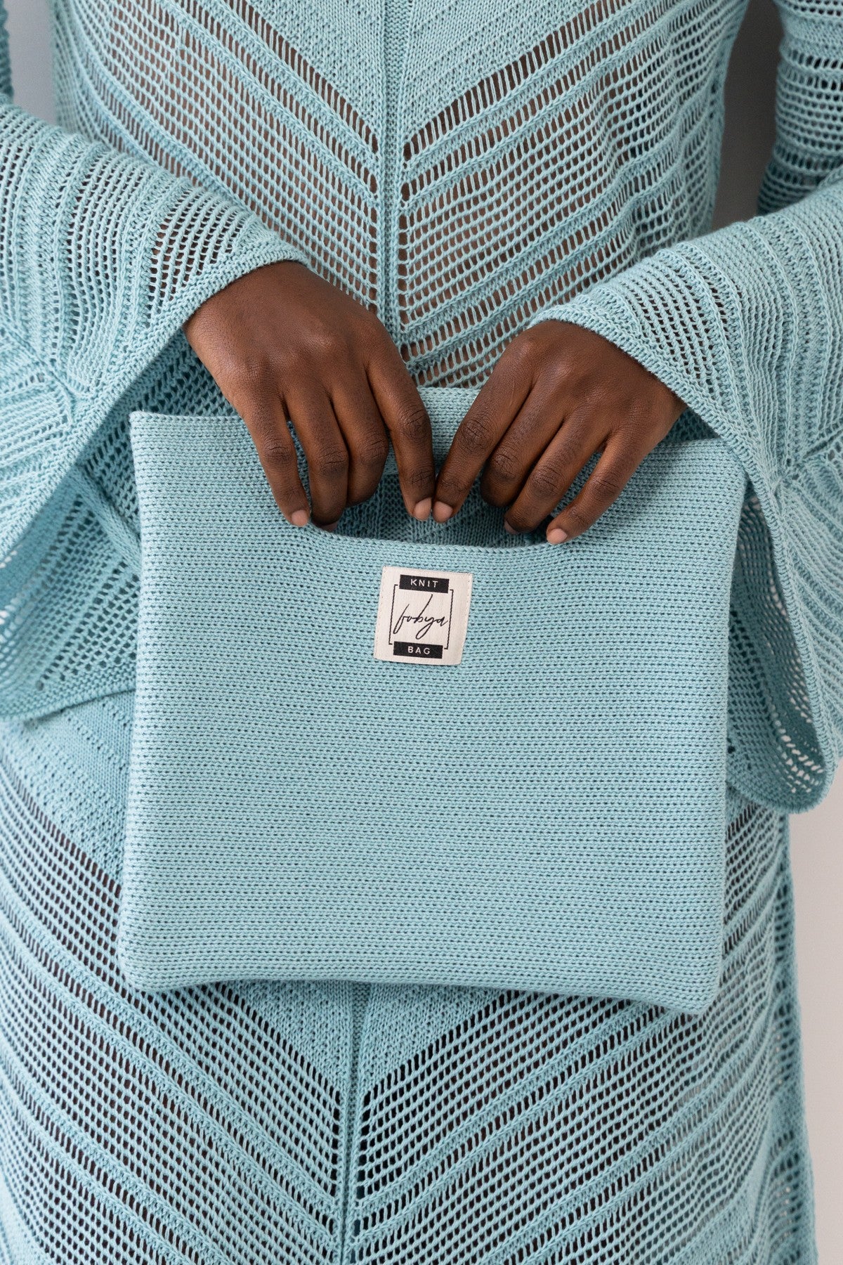 Torebka dzianinowa z bawełny niebieski - 1