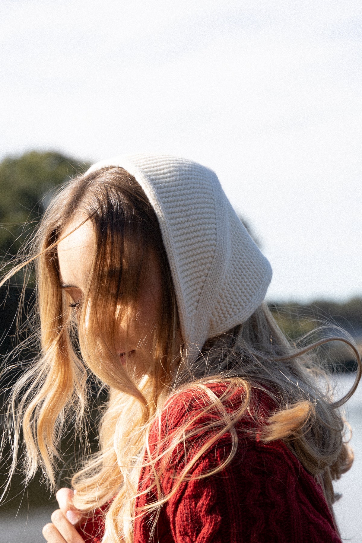 Wełniana chusta w stylu vintage ecru - 2