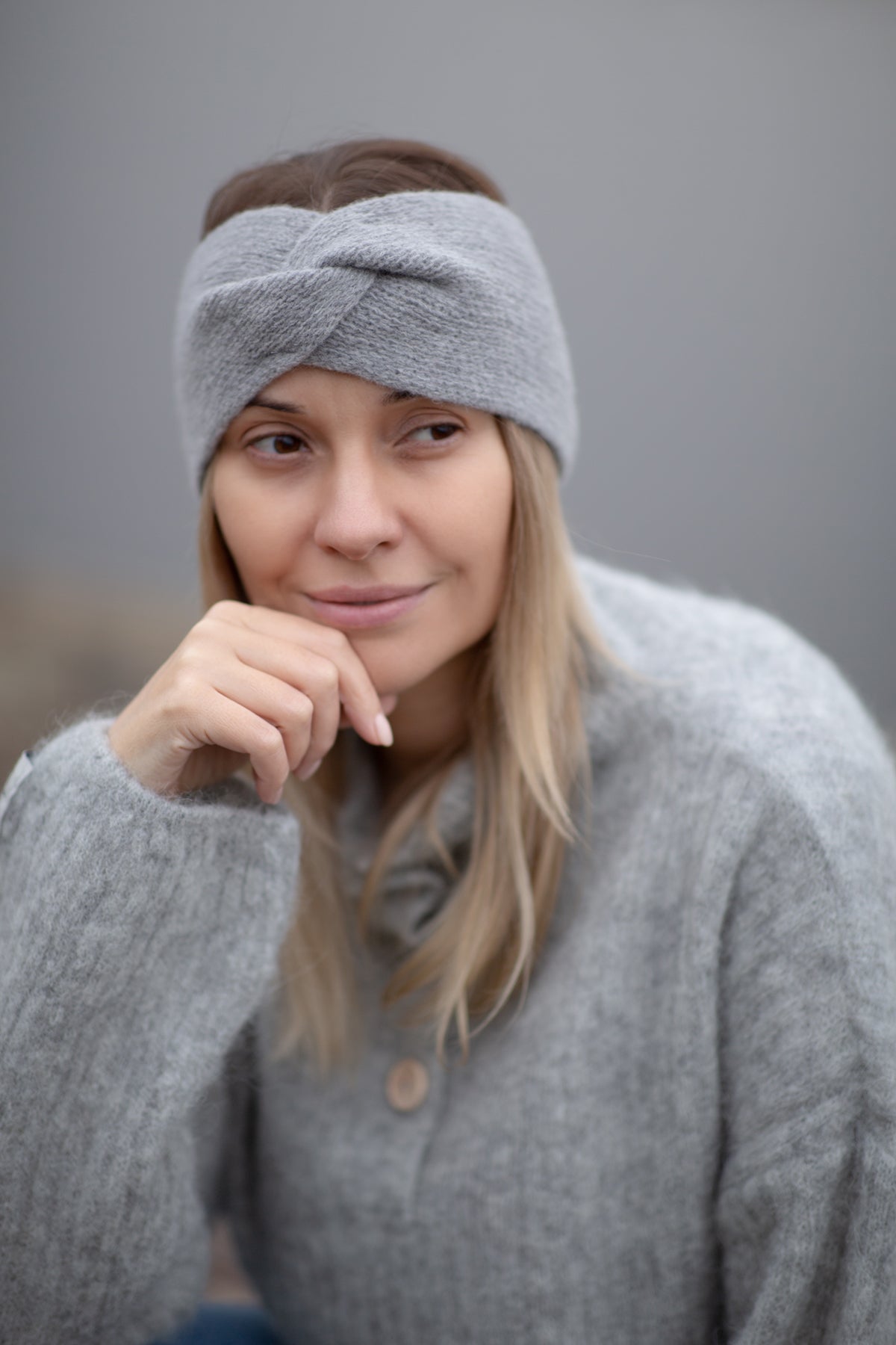 Wełniana opaska szary - 4