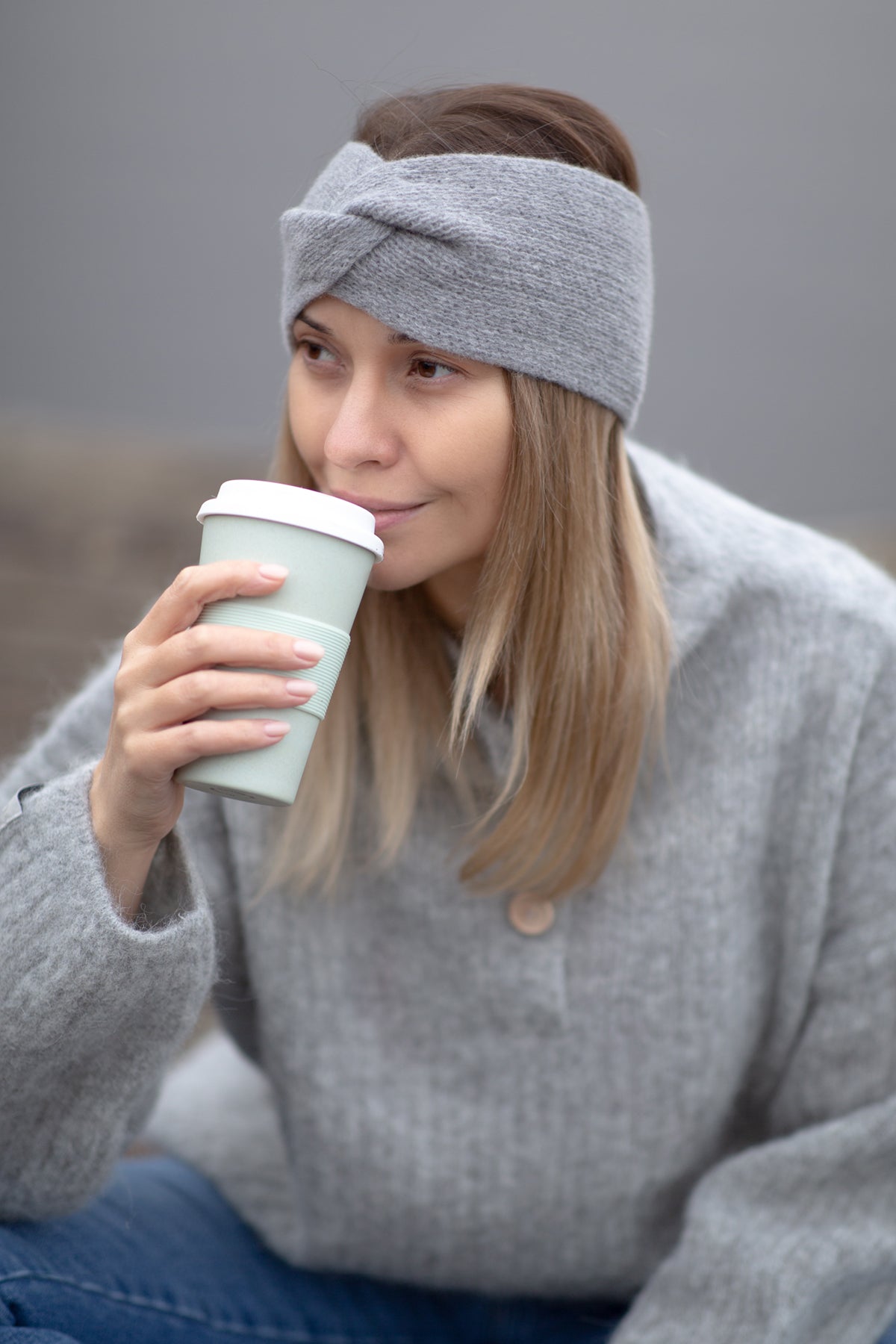 Wełniana opaska szary - 2