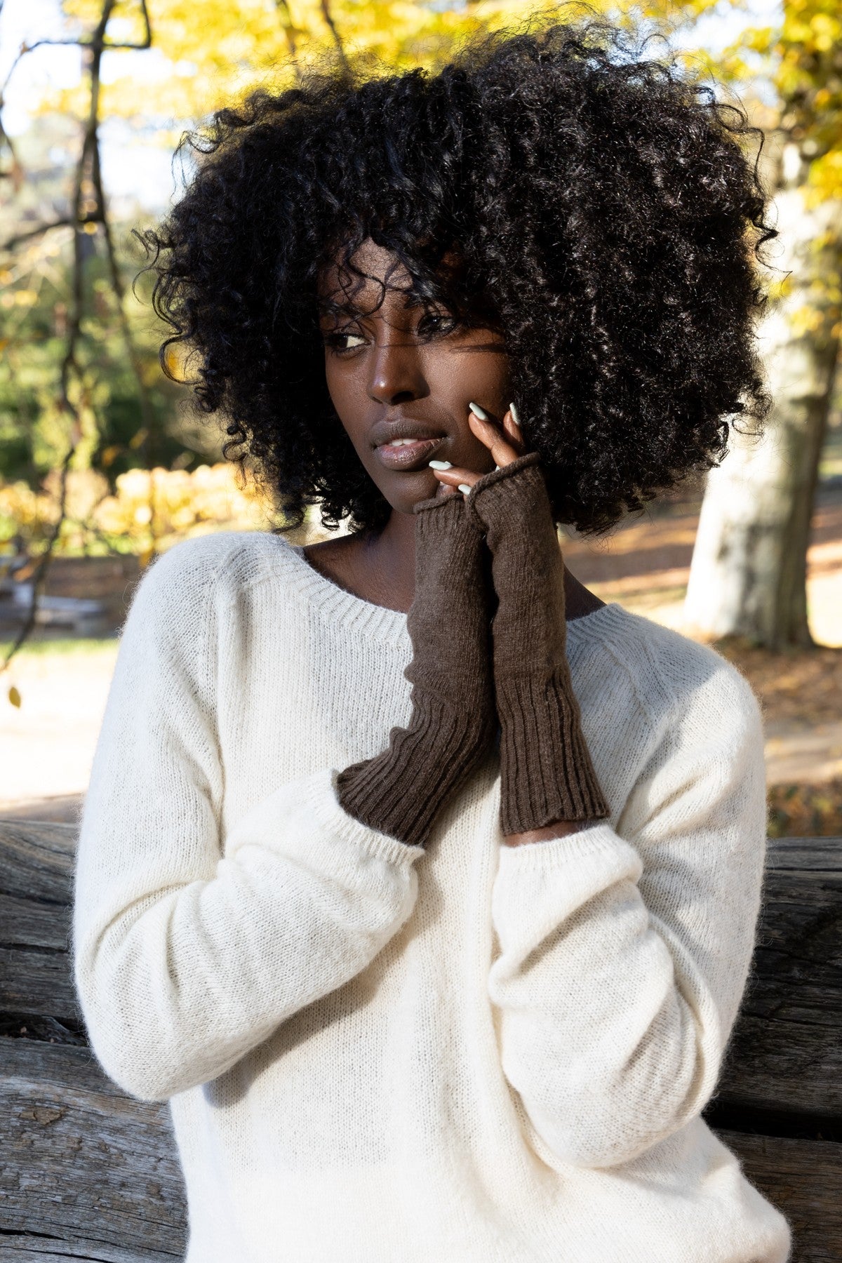 Wełniane mitenki - brązowy - 4