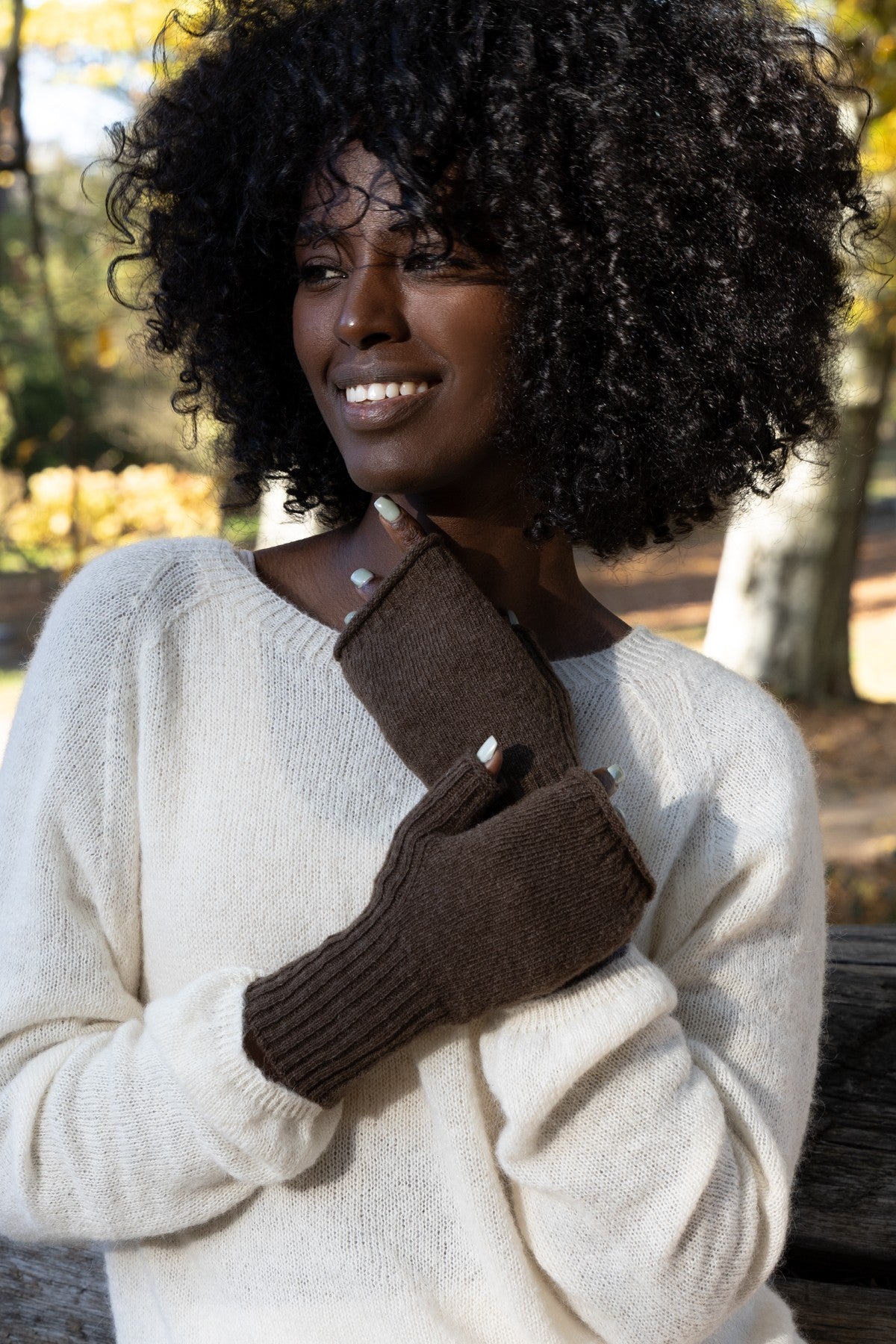 Wełniane mitenki - brązowy - 2