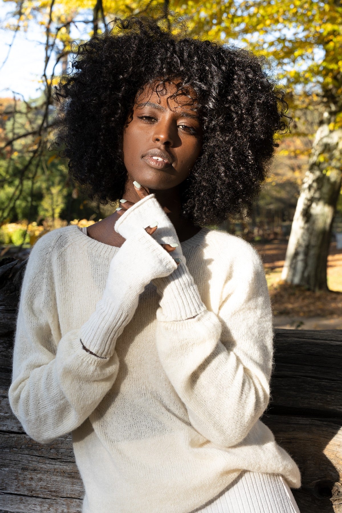 Wełniane mitenki - ecru - 1