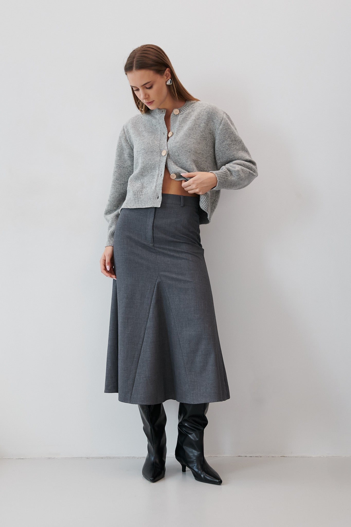 Wełniany kardigan zapinany szary - 2