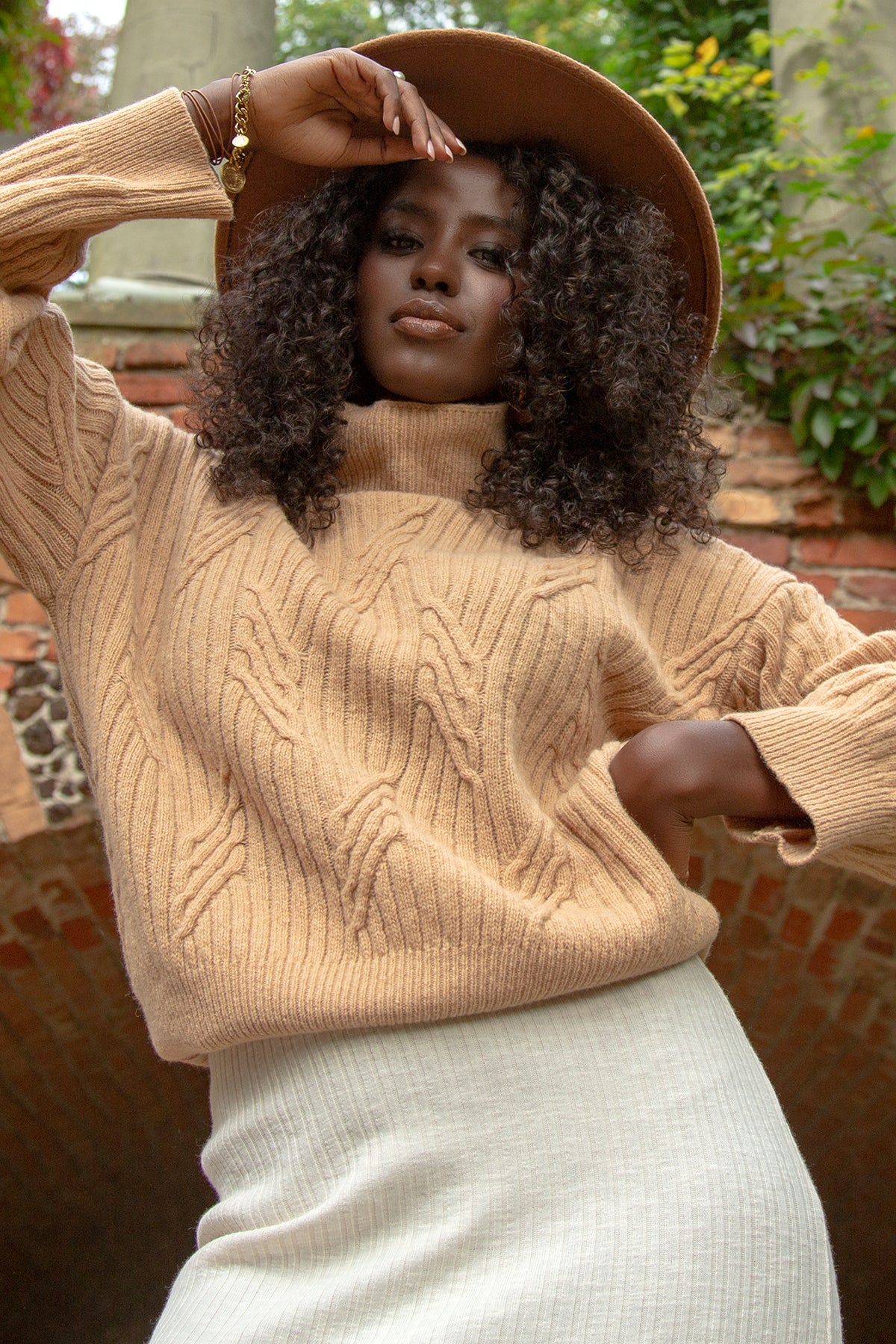 Wełniany klasyczny sweter golf premium karmelowy - 5