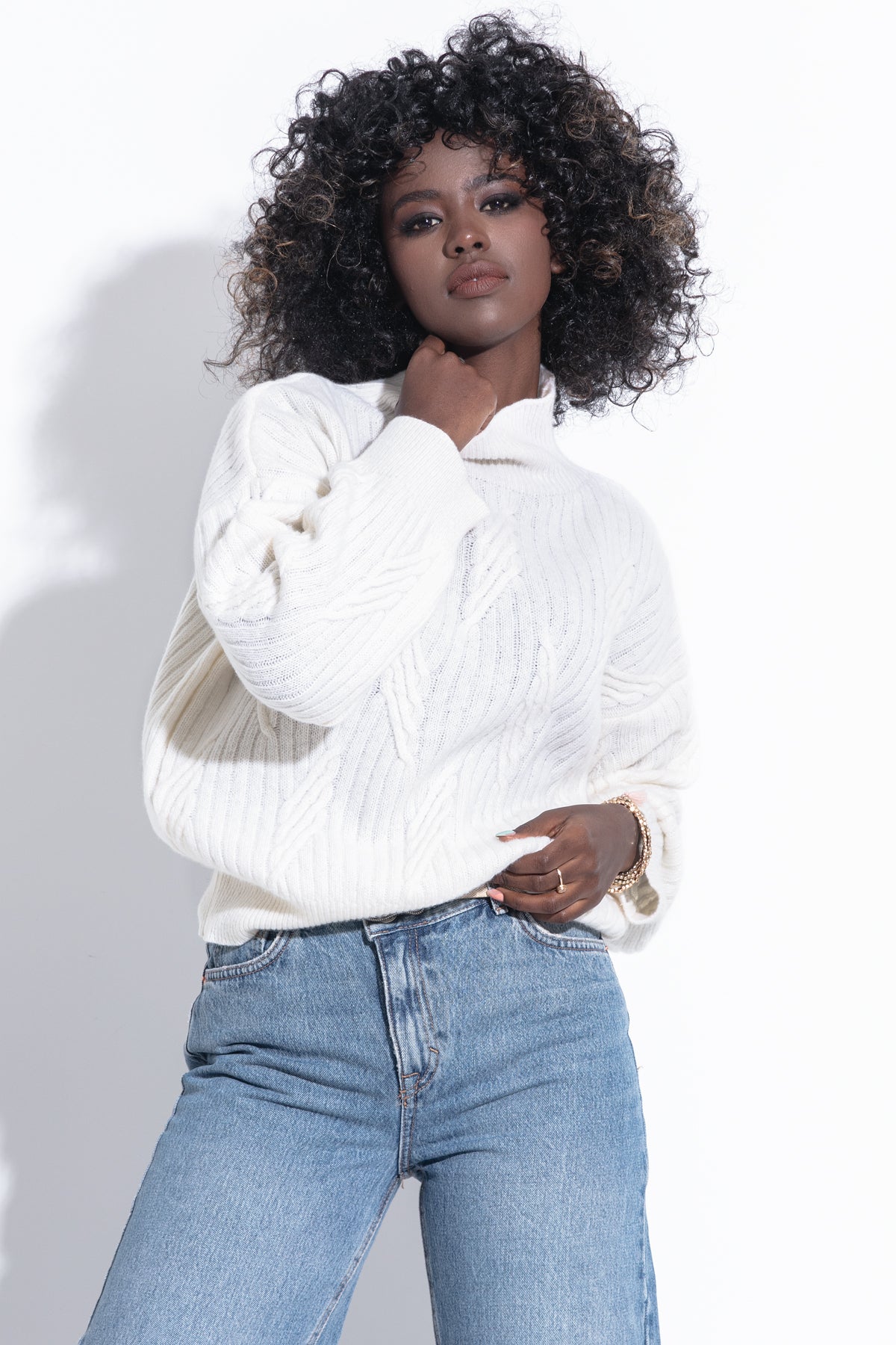 Wełniany klasyczny sweter golf premium ecru - 2