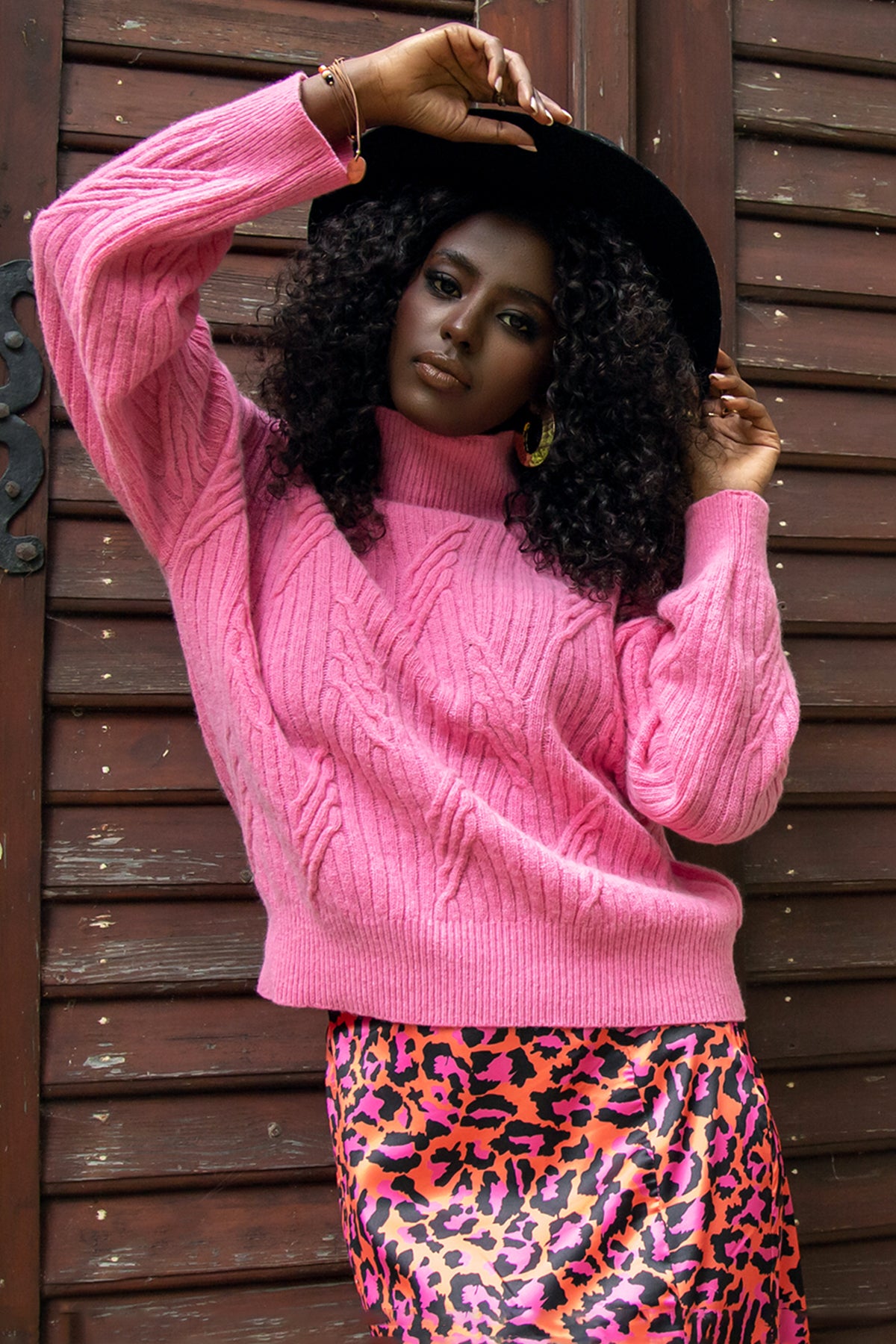 Wełniany klasyczny sweter golf premium różowy - 4