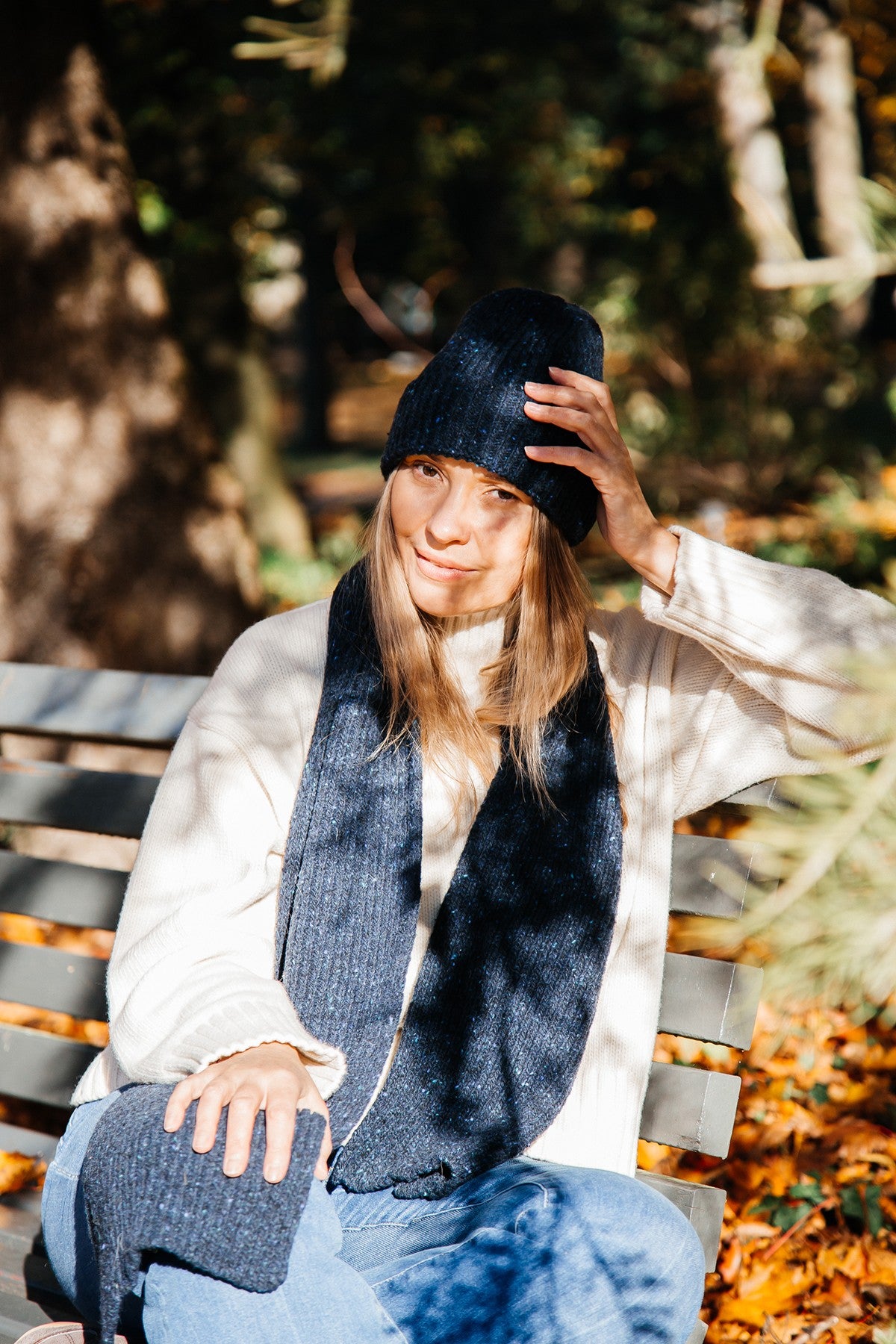 Wełniany szal MIDNIGHT SKY granatowy - 3