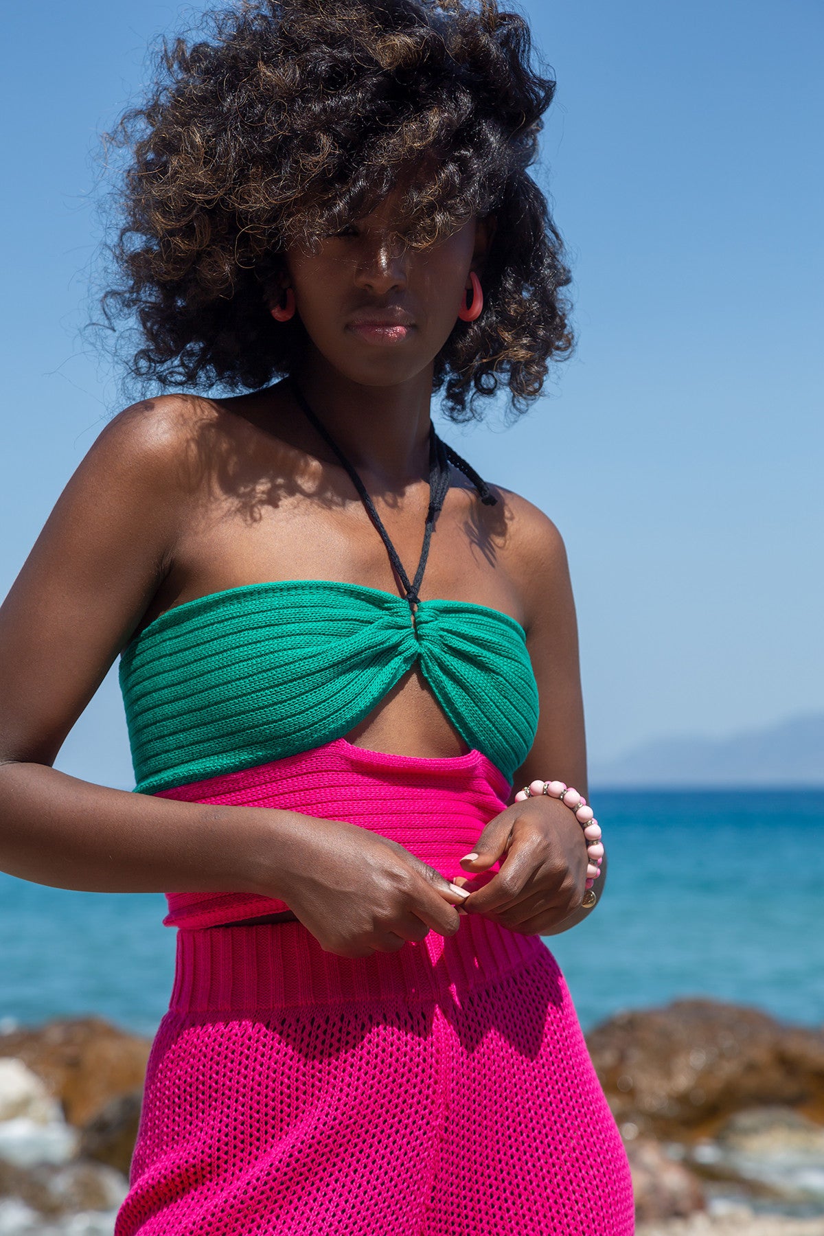 Wiązany top zieleń zielony - 1