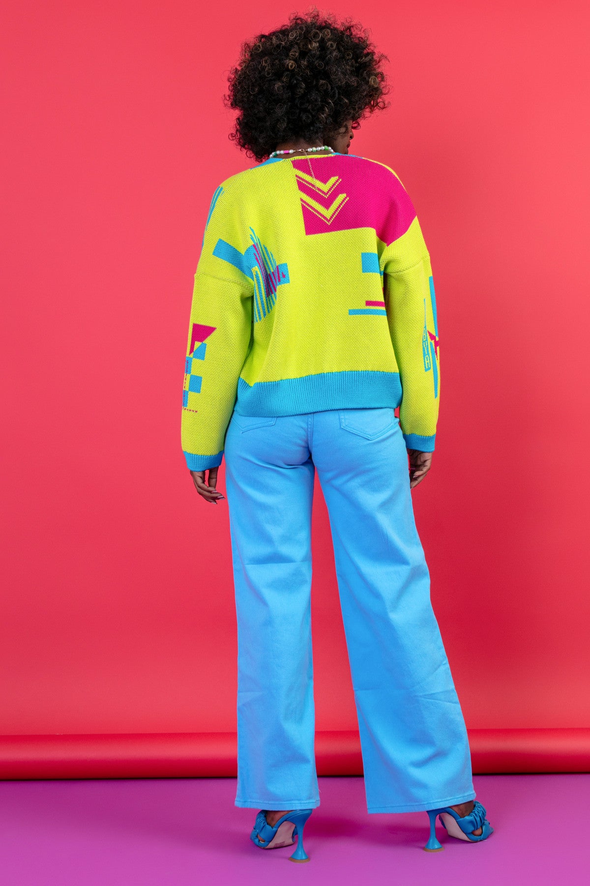 Zapinany żakardowy kardigan z geometrycznym wzorem limonkowy - 11