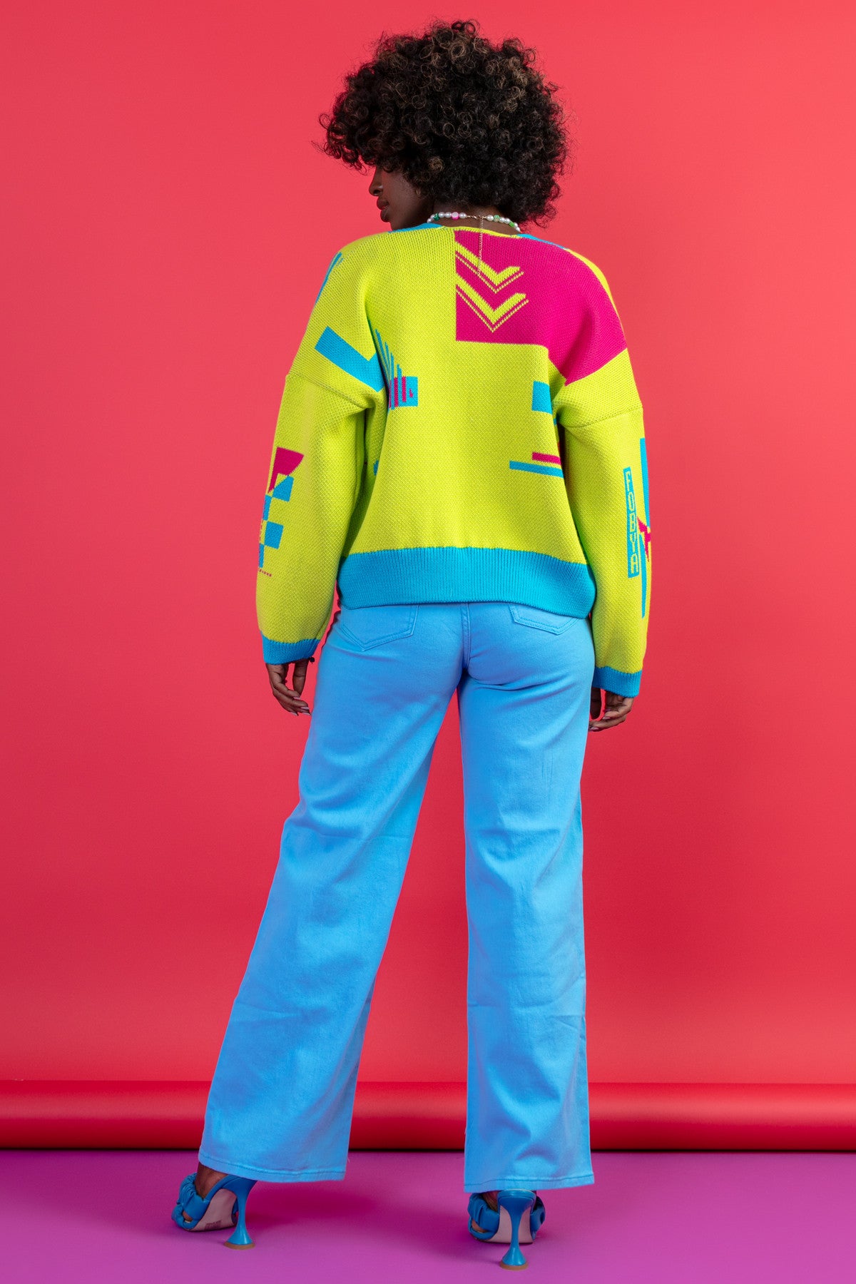 Zapinany żakardowy kardigan z geometrycznym wzorem limonkowy - 14